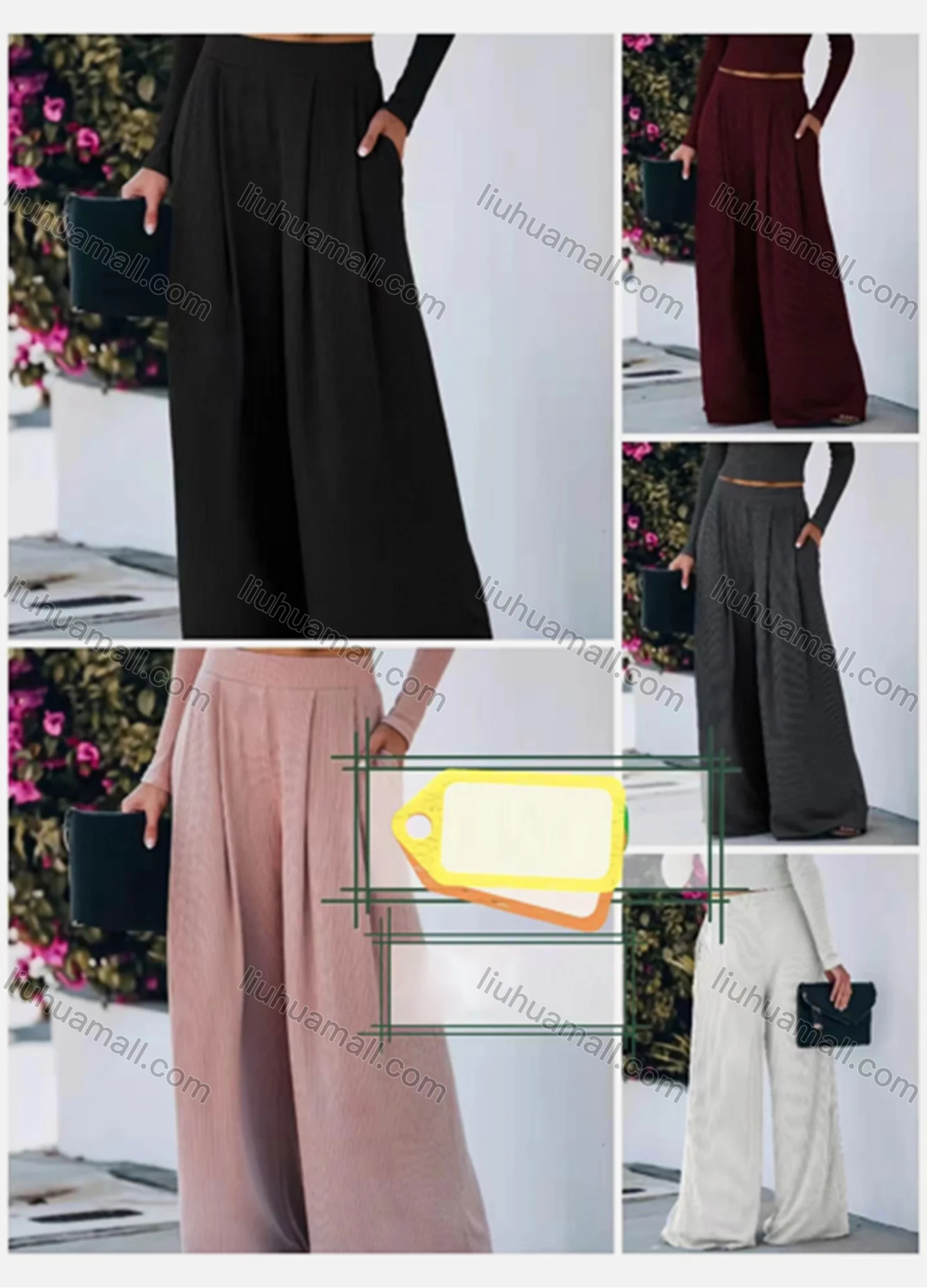 Wholesale Women's Casual Plain Slim Fit Elastic Waist Flare Leg Pants - Liuhuamall
