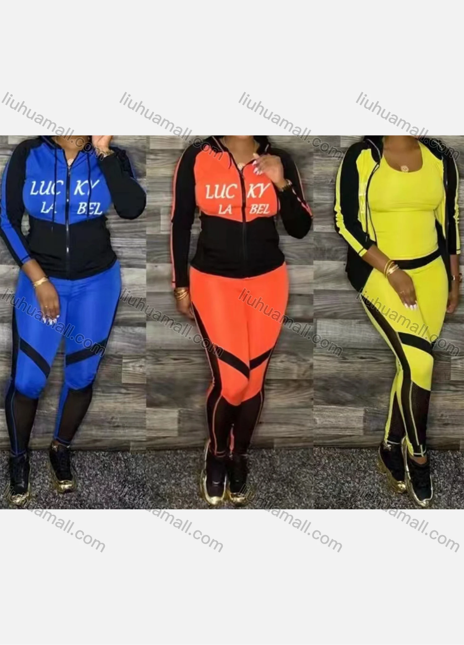 Wholesale Women's Casual Hooded Stiching Color Jacket & Top & Legging Set - Liuhuamall
