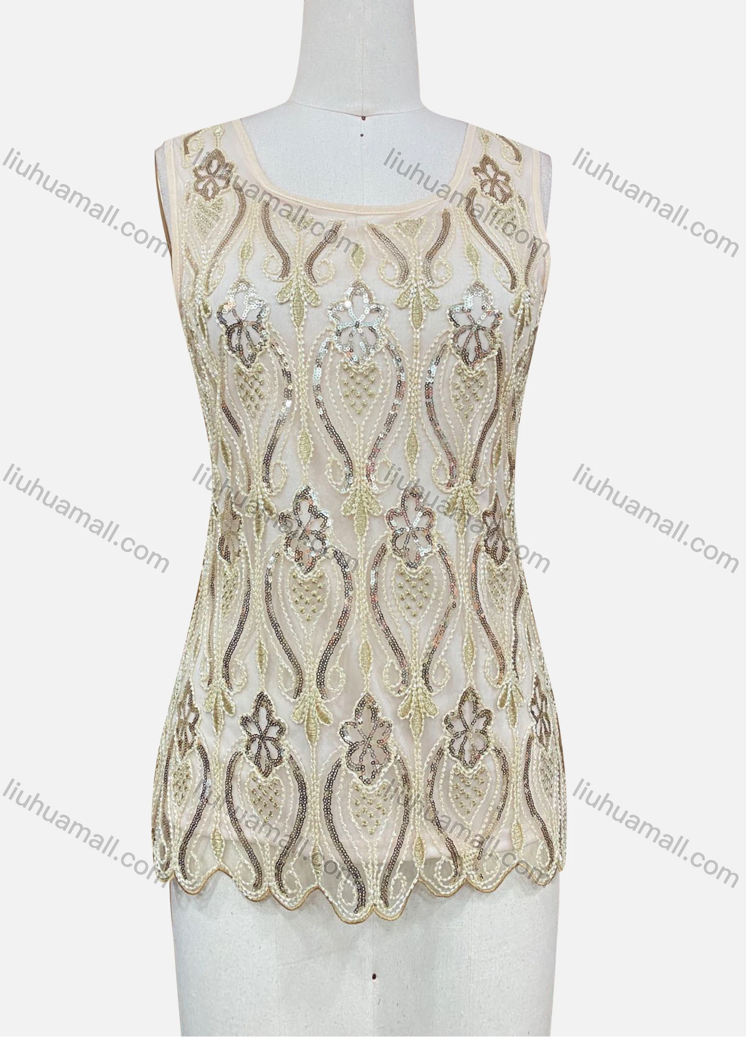Wholesale Women's U Neck Sheer Floral Sequin Tank Top - Liuhuamall