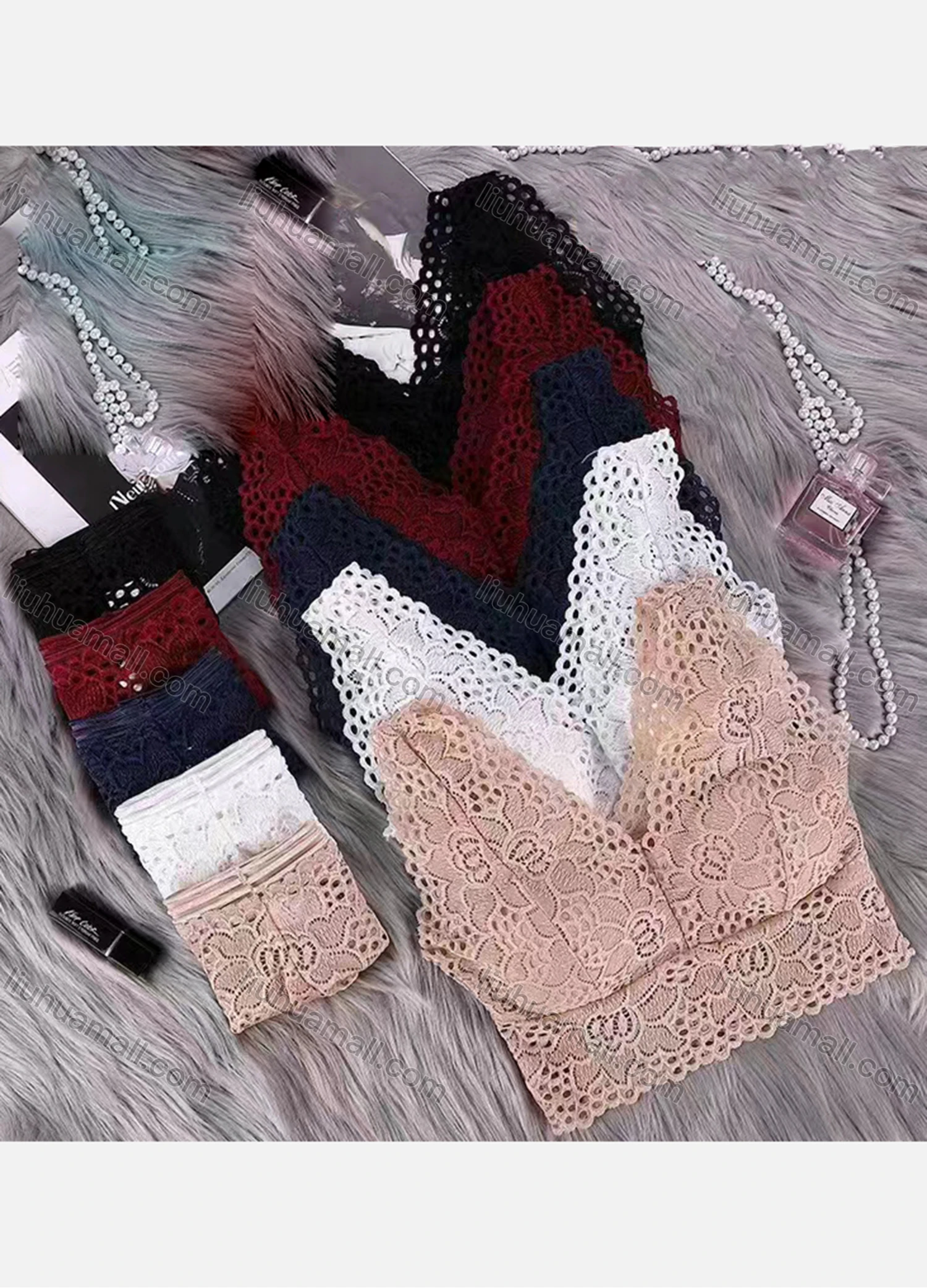 Wholesale Women's Comfy Plain Lace Bra & Brief 2 Pieces Set - Liuhuamall