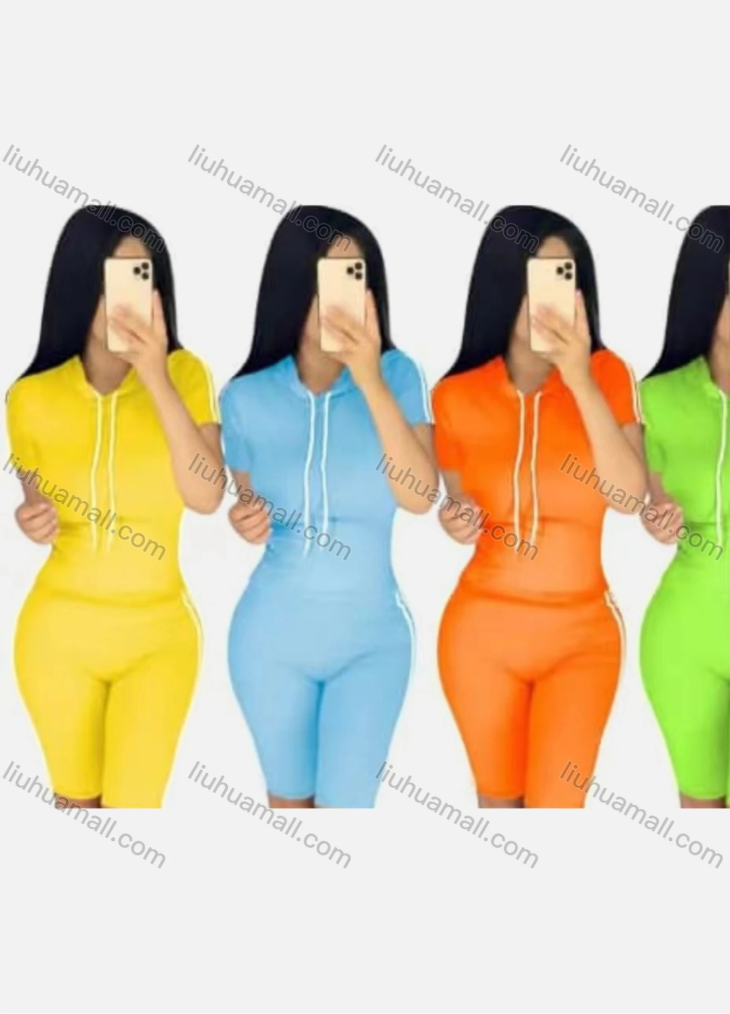 Wholesale Women's Casual Hooded Short Sleeve Bodycon Sweatshirt & Legging Set - Liuhuamall