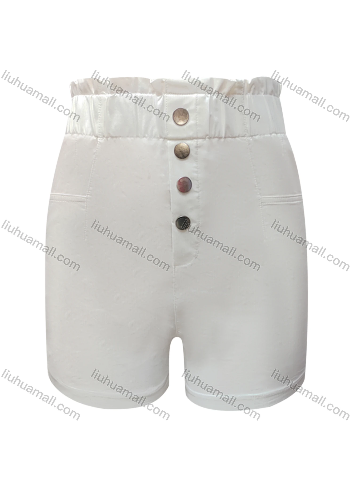 Wholesale Women's Casual Button Decro Elastic Waist Slim Fit Plain Shorts - Liuhuamall