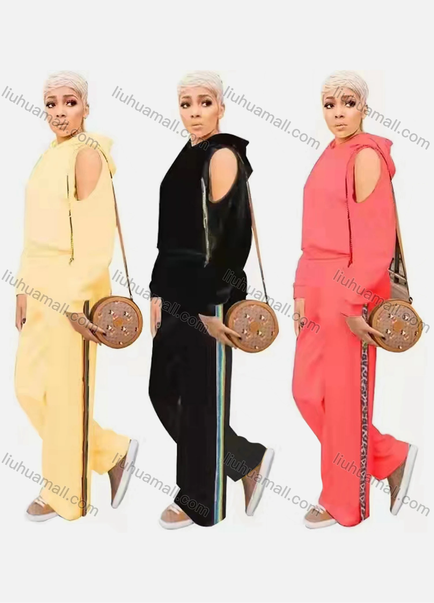 Wholesale Women's Casual Hooded Long Sleeve Plain Sweatshirt & Pants Set - Liuhuamall