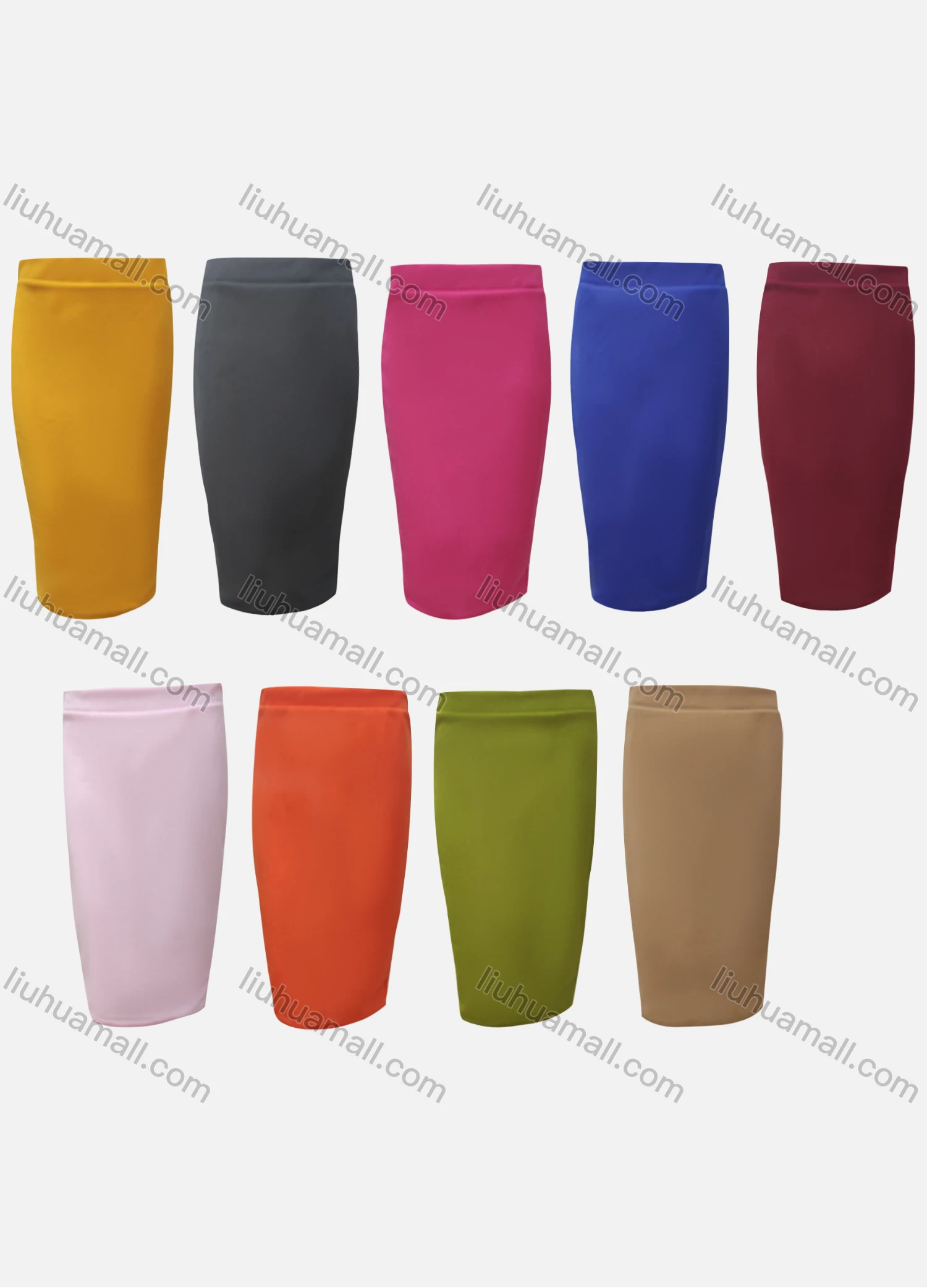 Wholesale Girls Casual Plain High Waist Elastic Waist Midi Skirt - Liuhuamall