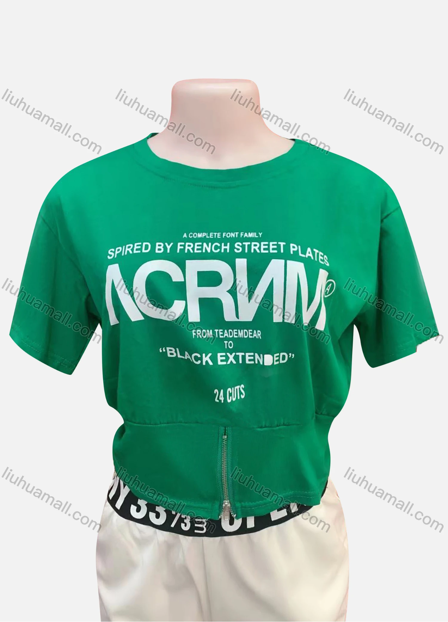 Wholesale Women's Casual Letter Print Round Neck Short Sleeve Quarter Zipper Tee - Liuhuamall