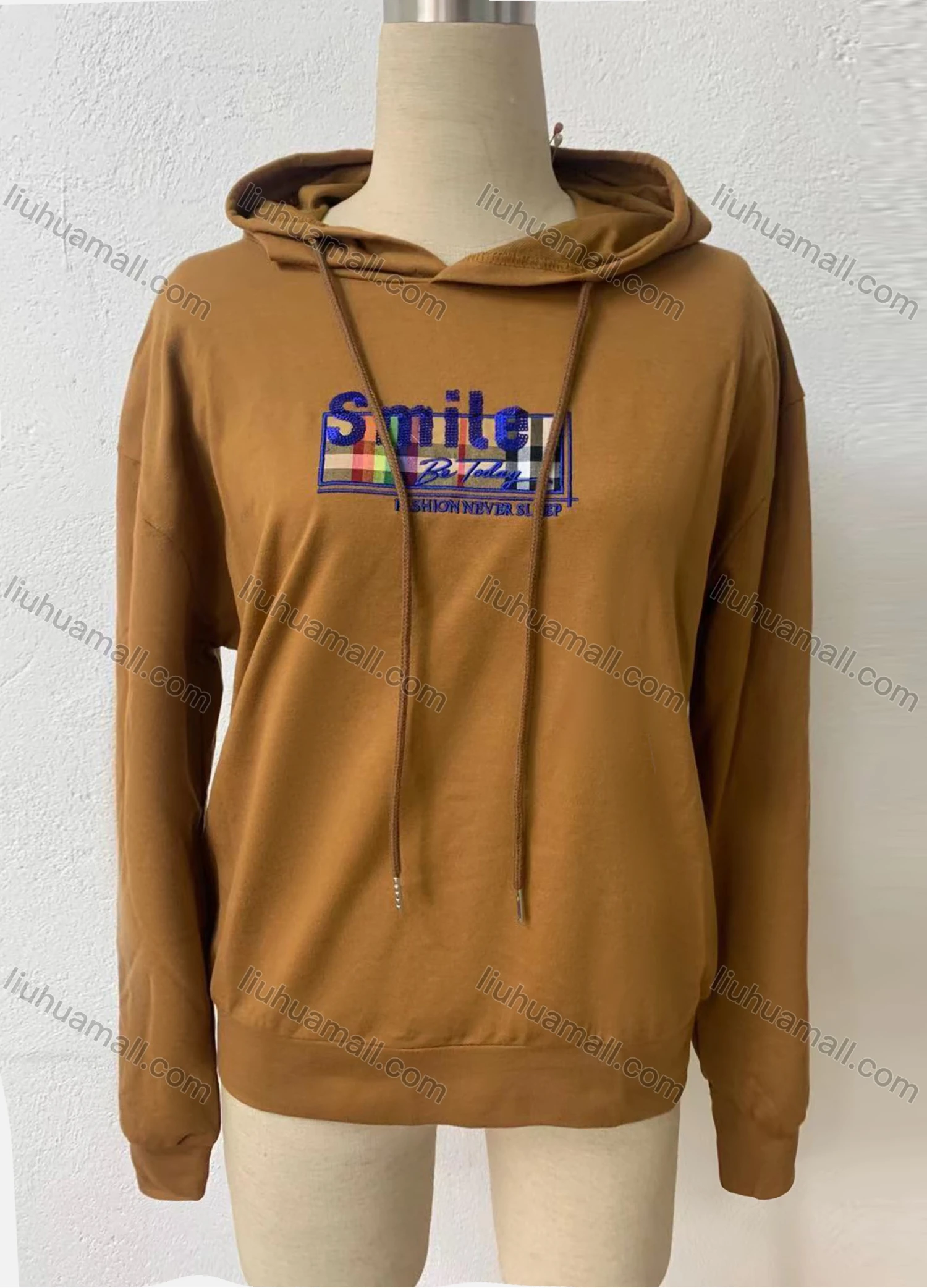 Wholesale Women's Casual Letter Embroidery Drawstring Long Sleeve Hoodie - Liuhuamall