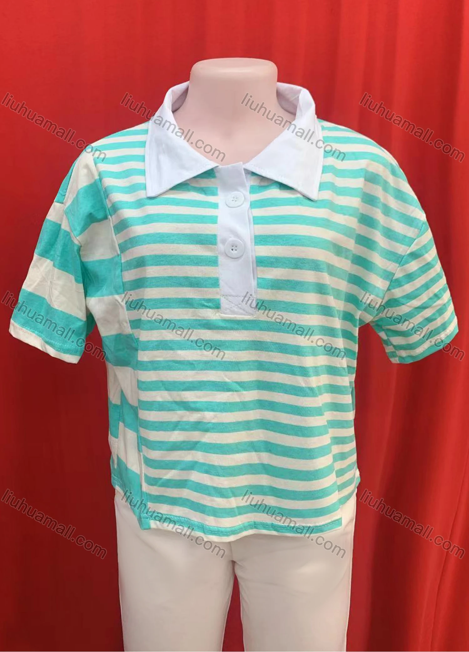 Wholesale Women's Casual Striped Short Sleeve Polo Shirt - Liuhuamall