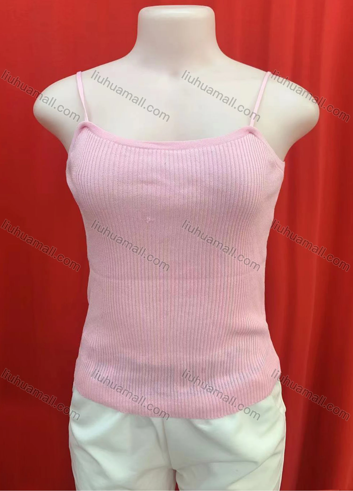Wholesale Women's Casual Plain Rib-knit Spaghetti Strap Knit Cami Top - Liuhuamall