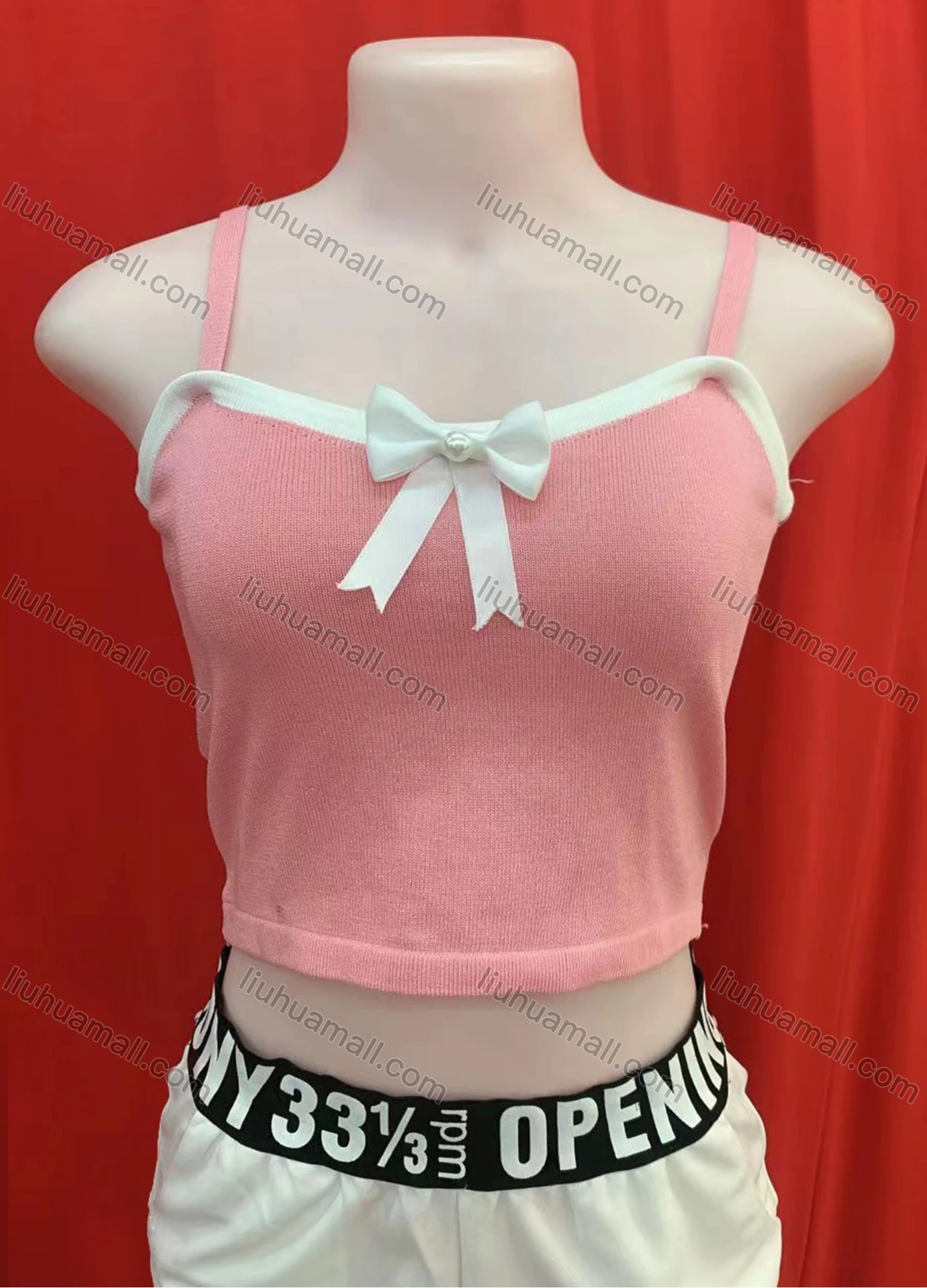 Wholesale Women's Casual Plain Pearl Bowknot Knit Cami Top - Liuhuamall