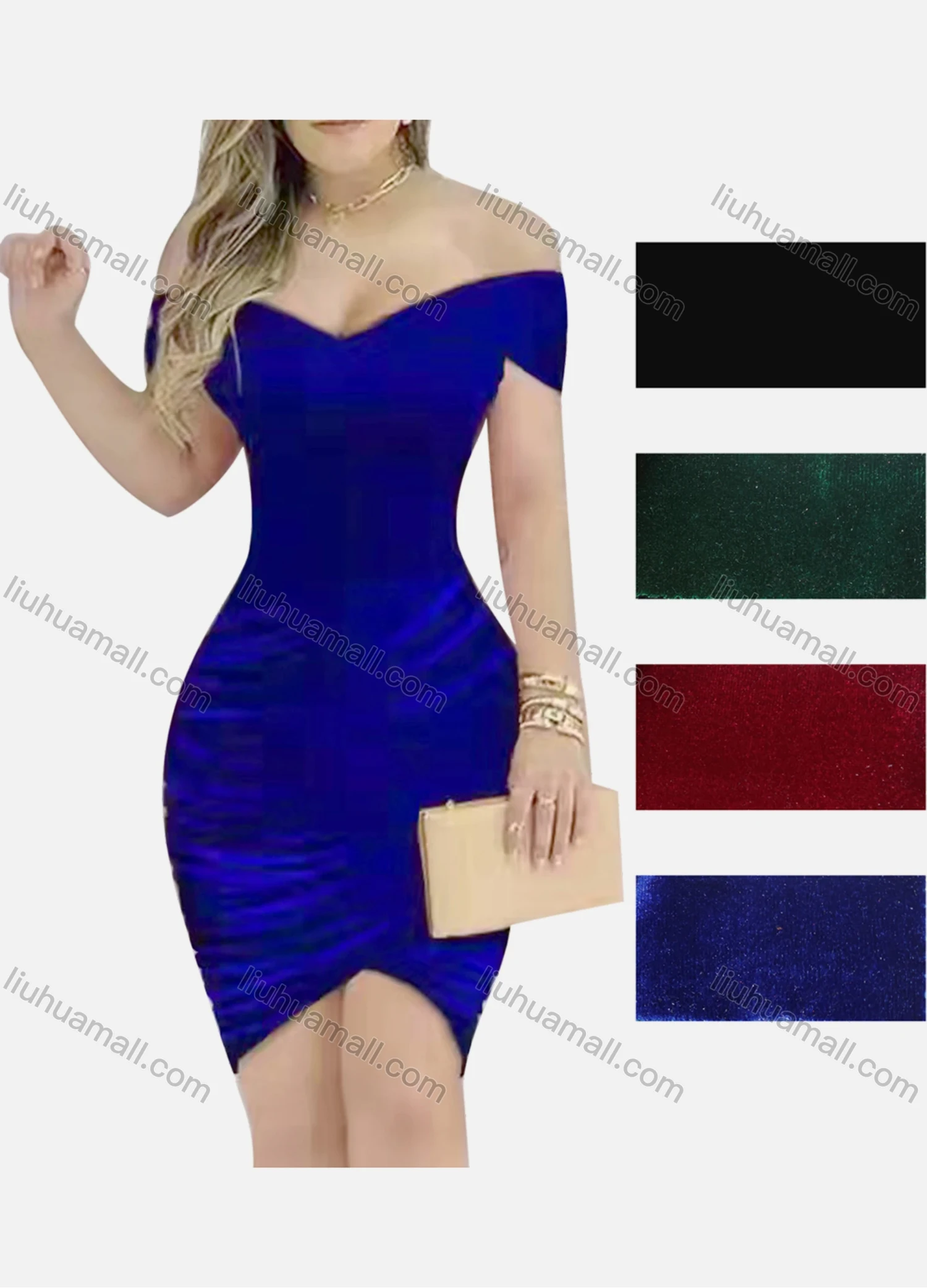 Wholesale Women's Sexy Off Shoulder Cap Sleeve Peplum Pack Hip Dress - Liuhuamall