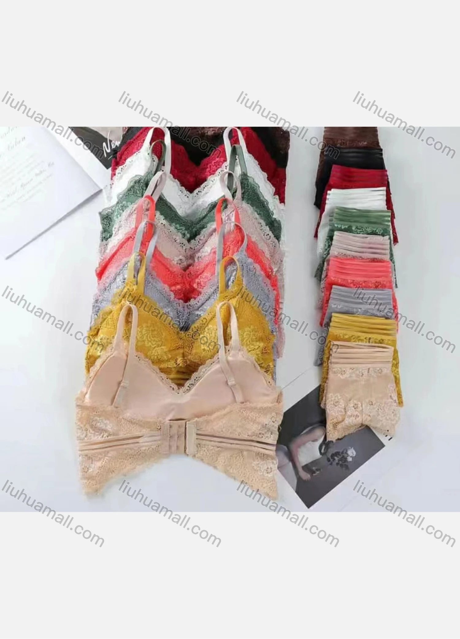 Wholesale Women's Sexy Plain Lace Bra & Brief 2 Pieces Set - Liuhuamall