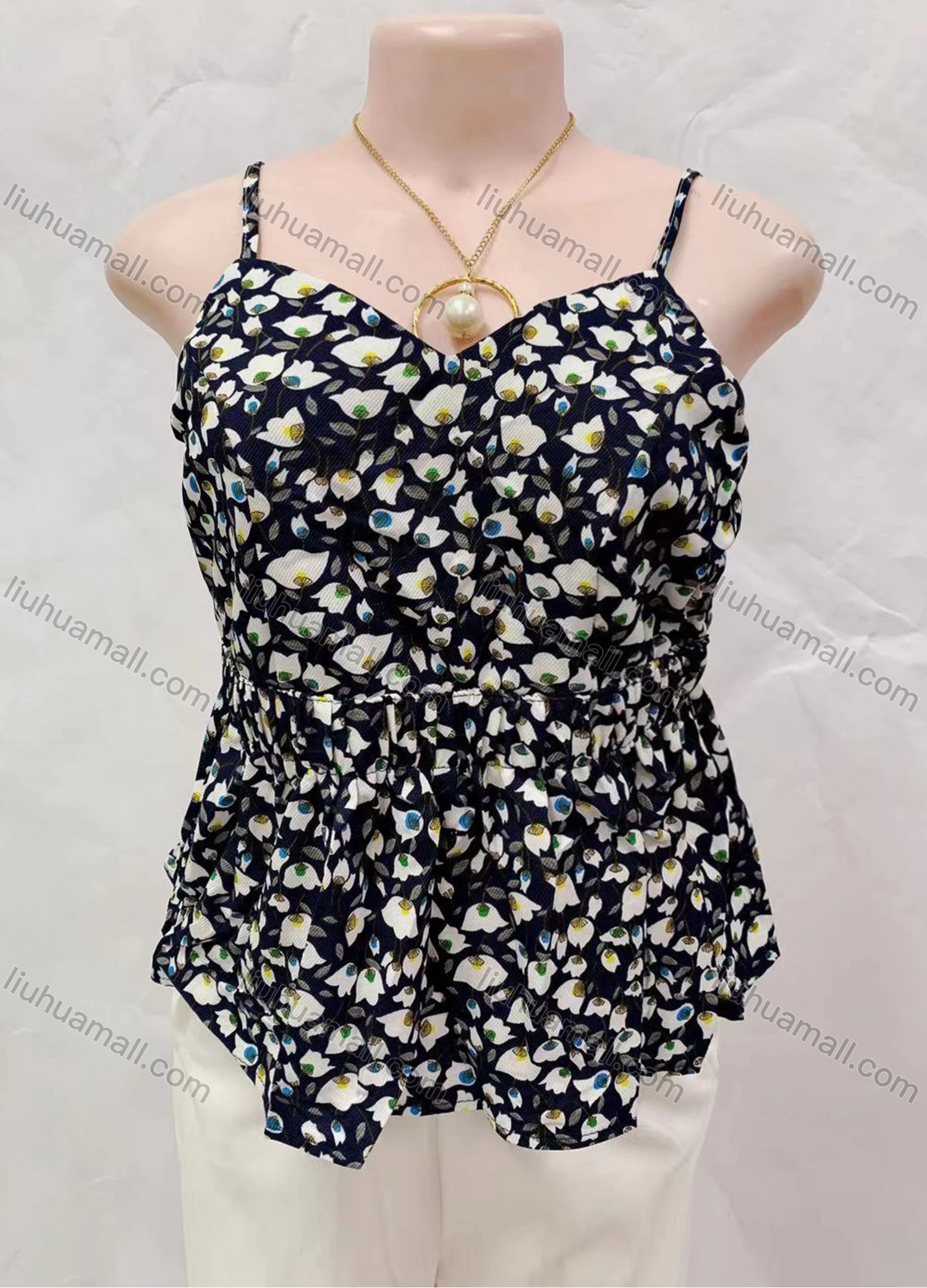Wholesale Women's Casual Floral Print Spaghetti Straps Ruffle Hem Cami Top - Liuhuamall