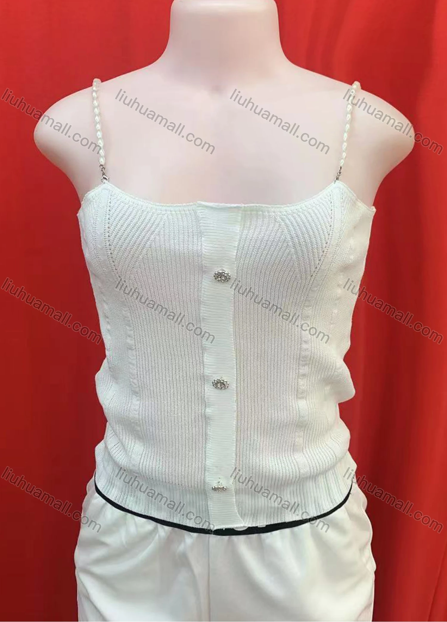 Wholesale Women's Casual Plain Rib-knit Button Front Spaghetti Strap Knit Cami Top - Liuhuamall