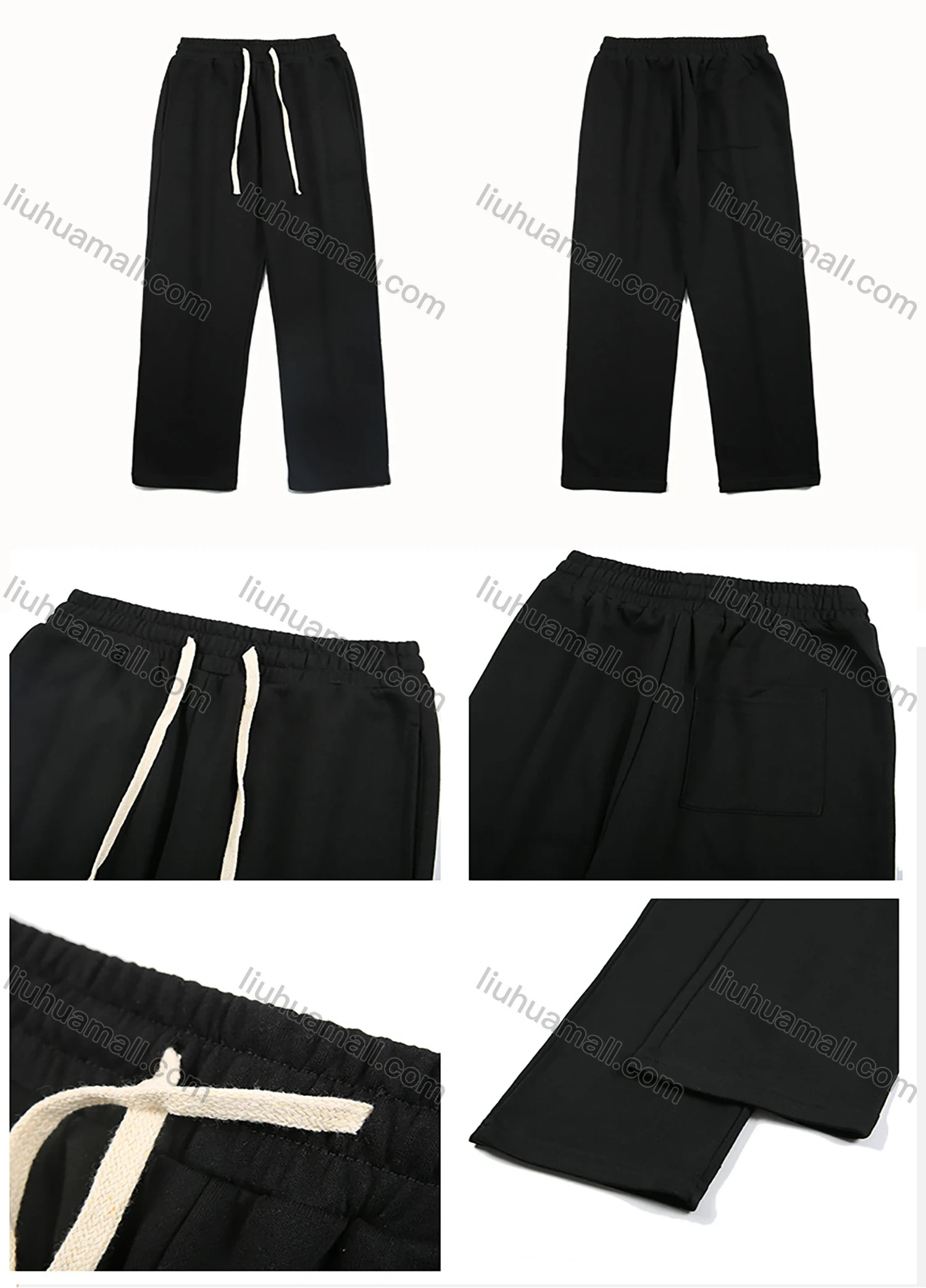 Wholesale Men's Casual Plain Drawstring Straight Leg Long Pants - Liuhuamall