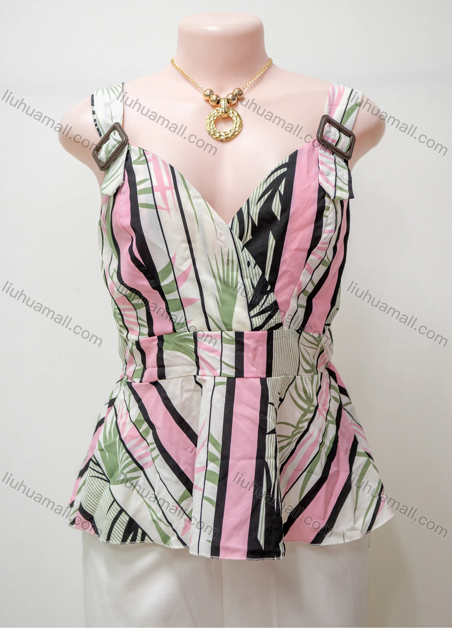 Wholesale Women's Casual Striped Wrap V Neck Adjustable Straps Cami Top - Liuhuamall