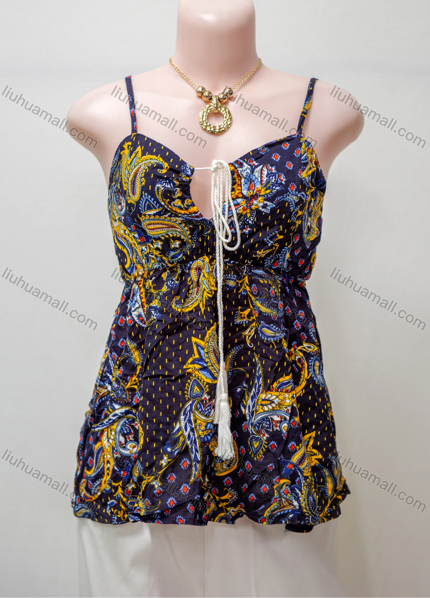 Wholesale Women's Casual Paisley Print Tassel Spaghetti Strap Cami Top - Liuhuamall
