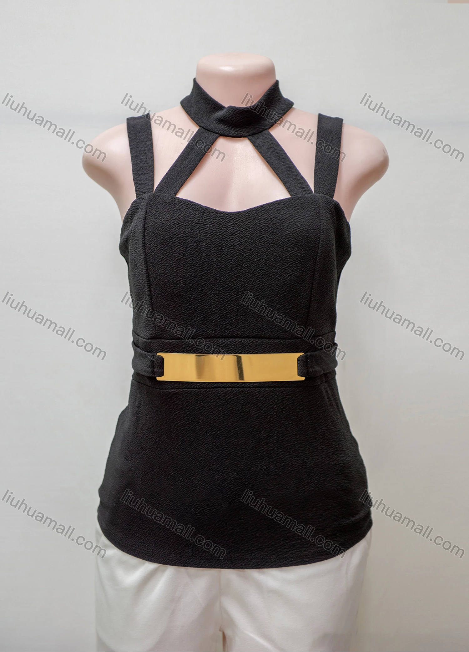 Wholesale Women's Fashion Plain Halter Slim Fit Cami Top With Belt - Liuhuamall
