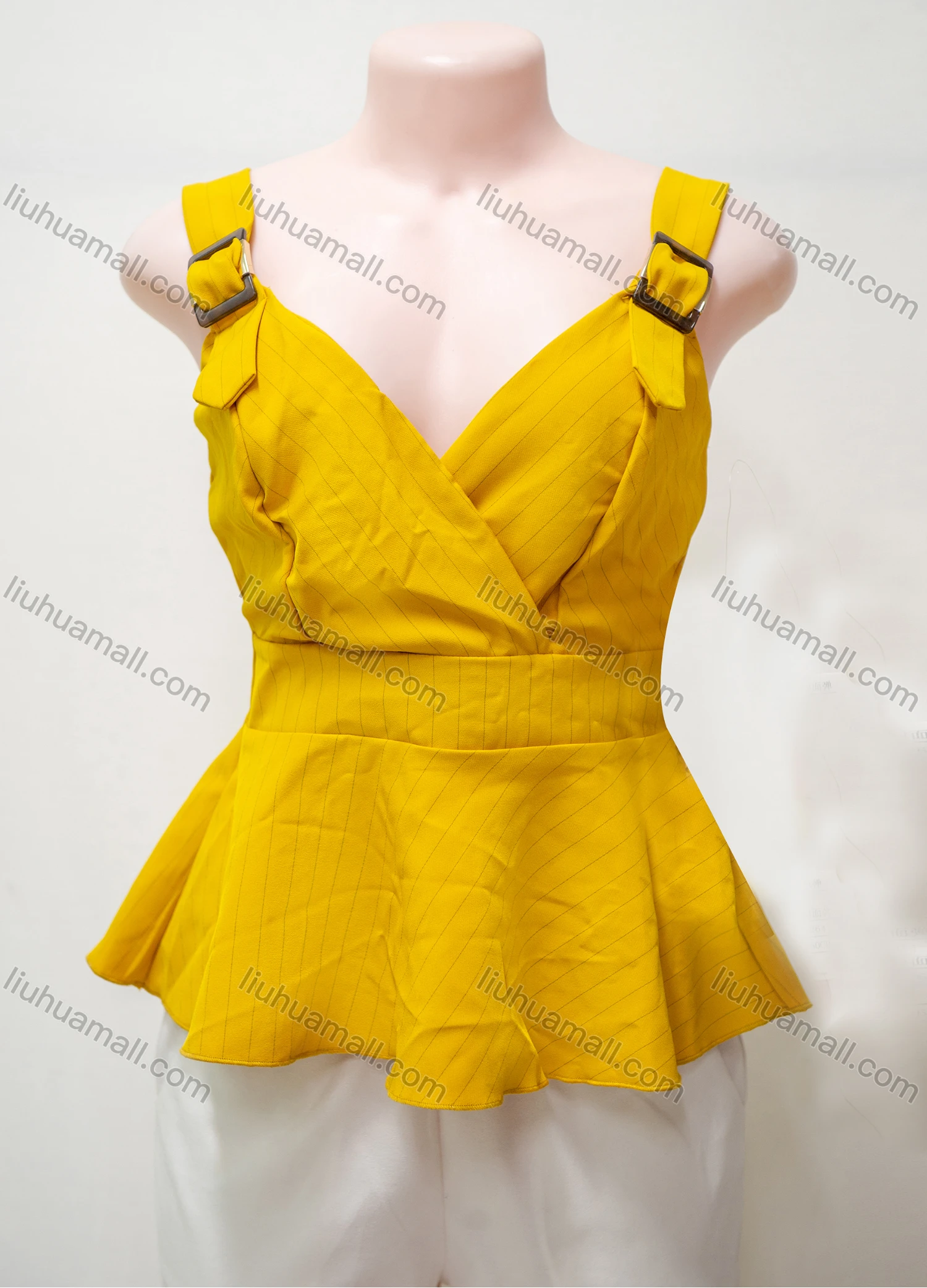 Wholesale Women's Casual Plain Wrap V Neck Adjustable Sraps Ruffle Hem Cami Top - Liuhuamall