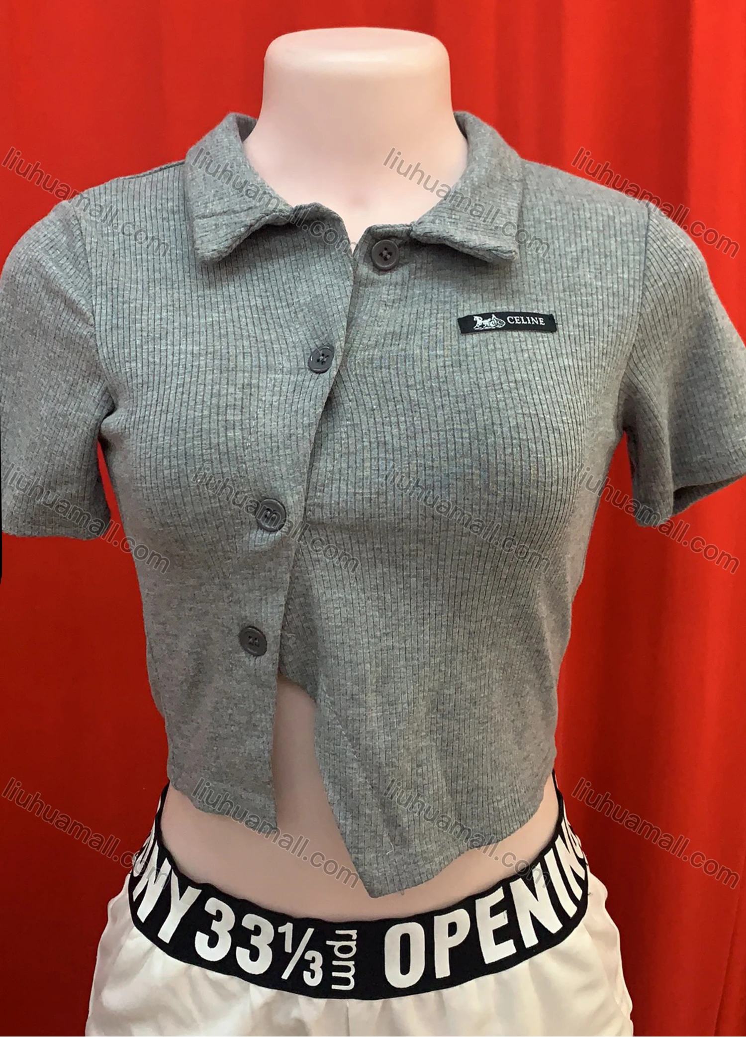 Wholesale Women's Casual Plain Rib-knit Short Sleeve Button Down Knit Crop Shirt - Liuhuamall
