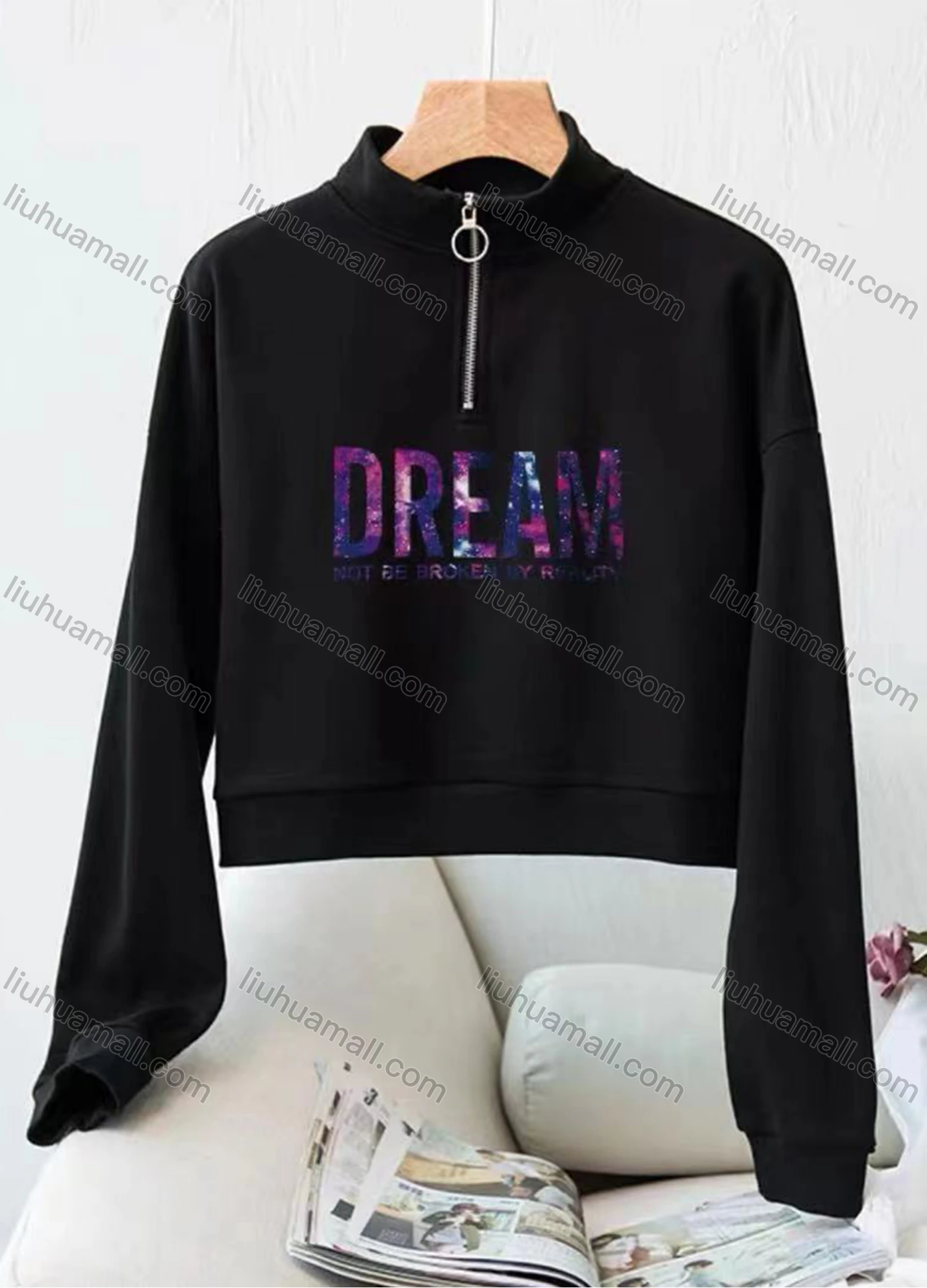 Wholesale Women's Casual Letter Graphic Quarter Zipper Long Sleeve Sweatshirt - Liuhuamall