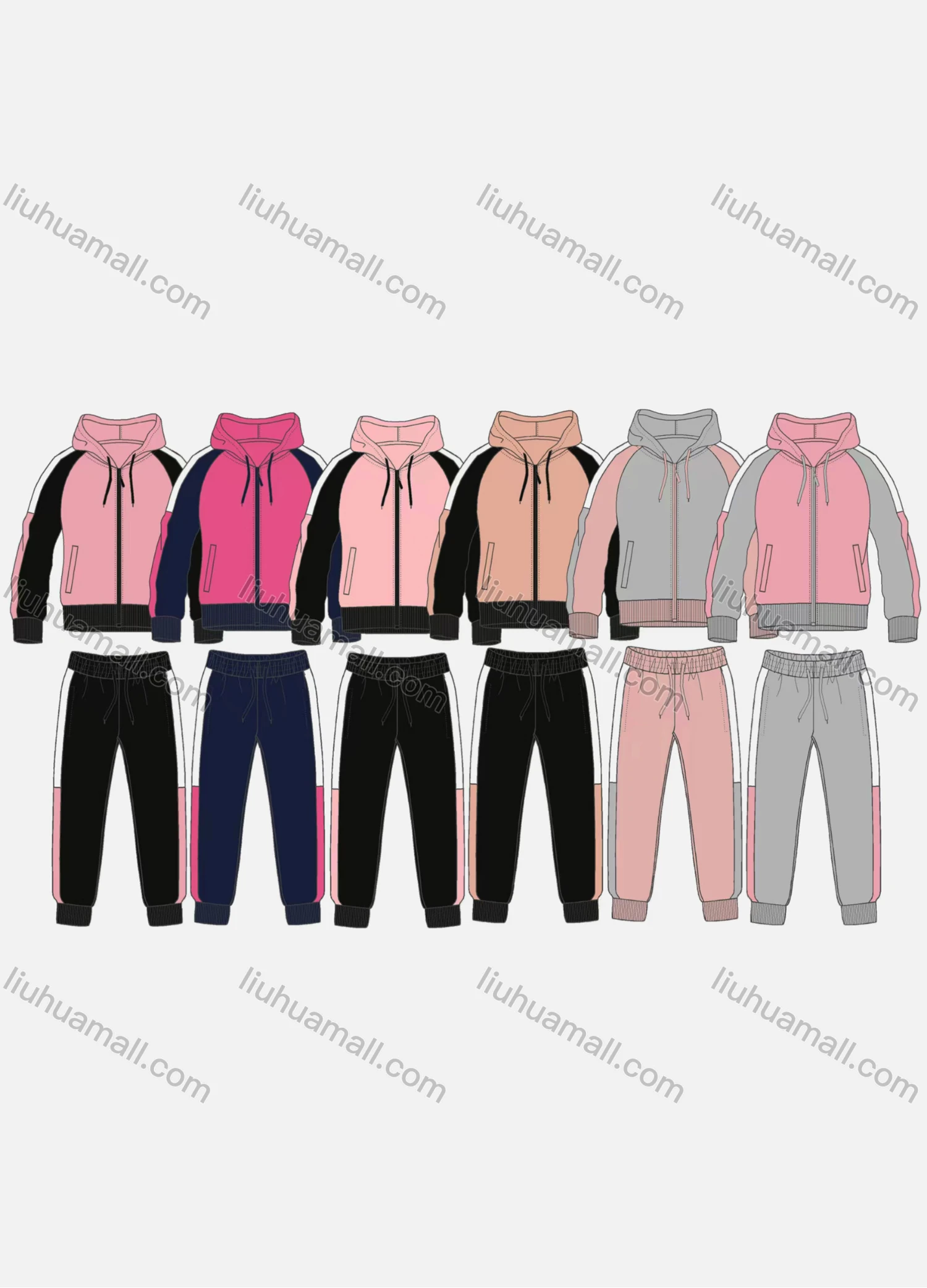 Wholesale Women's Sporty Zipper Hoodie 2 Pieces Sets LYMWL202212003-2 - Liuhuamall