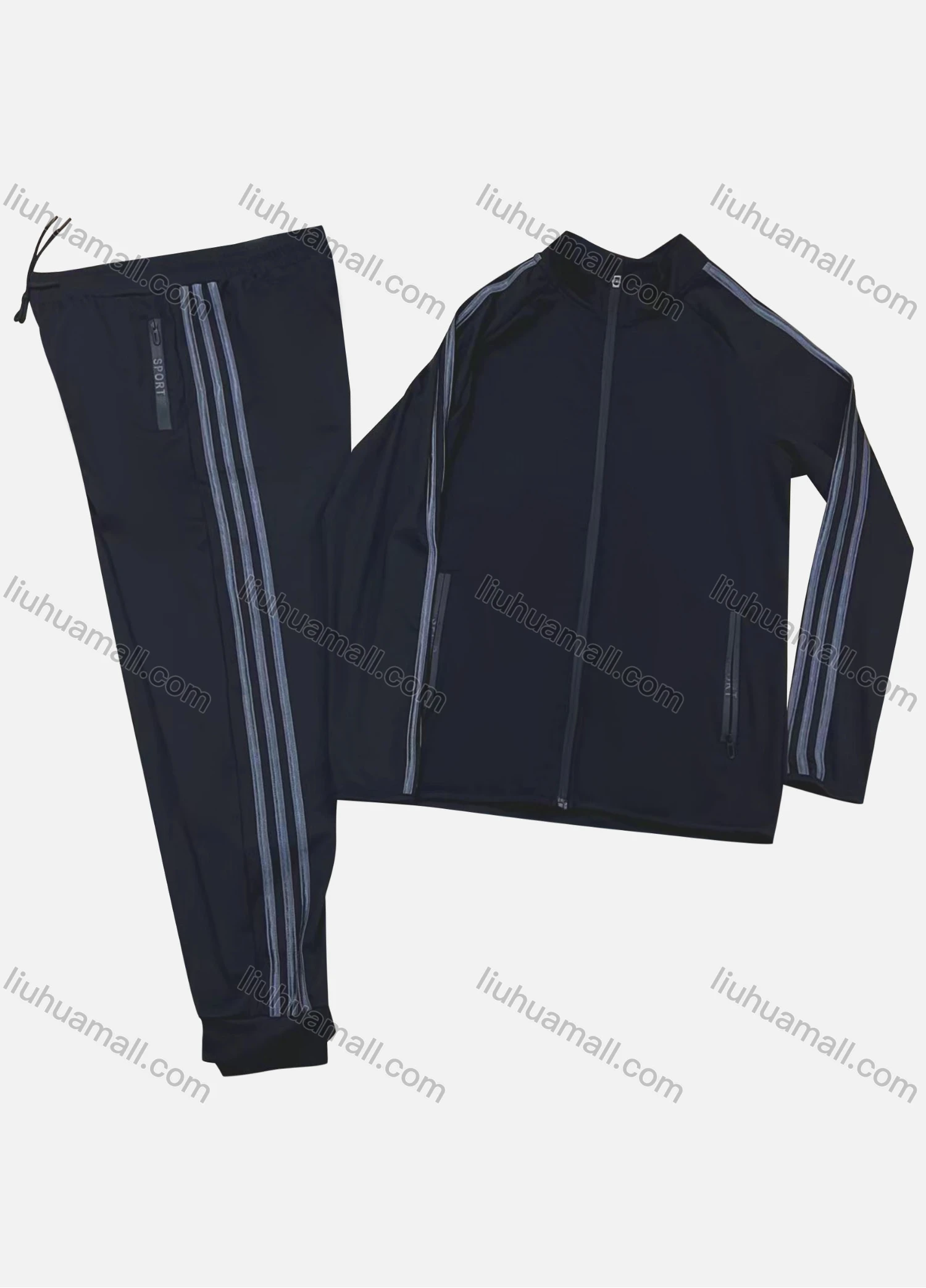 Wholesale Men's Athletic Zipper Long Sleeve Striped Trim Jacket 2 Piece Set LYM202212005 - Liuhuamall