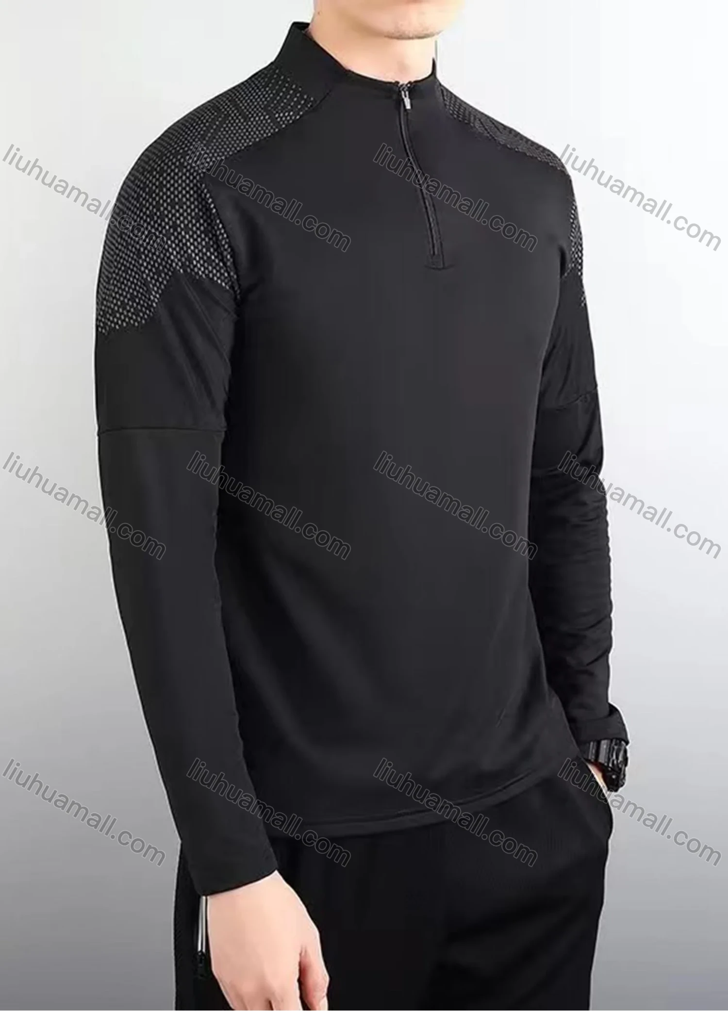 Wholesale Men's Casual Splicing Quick Dry Stand Collar Quarter Zip Long Sleeve Polo Shirt 558# - Liuhuamall