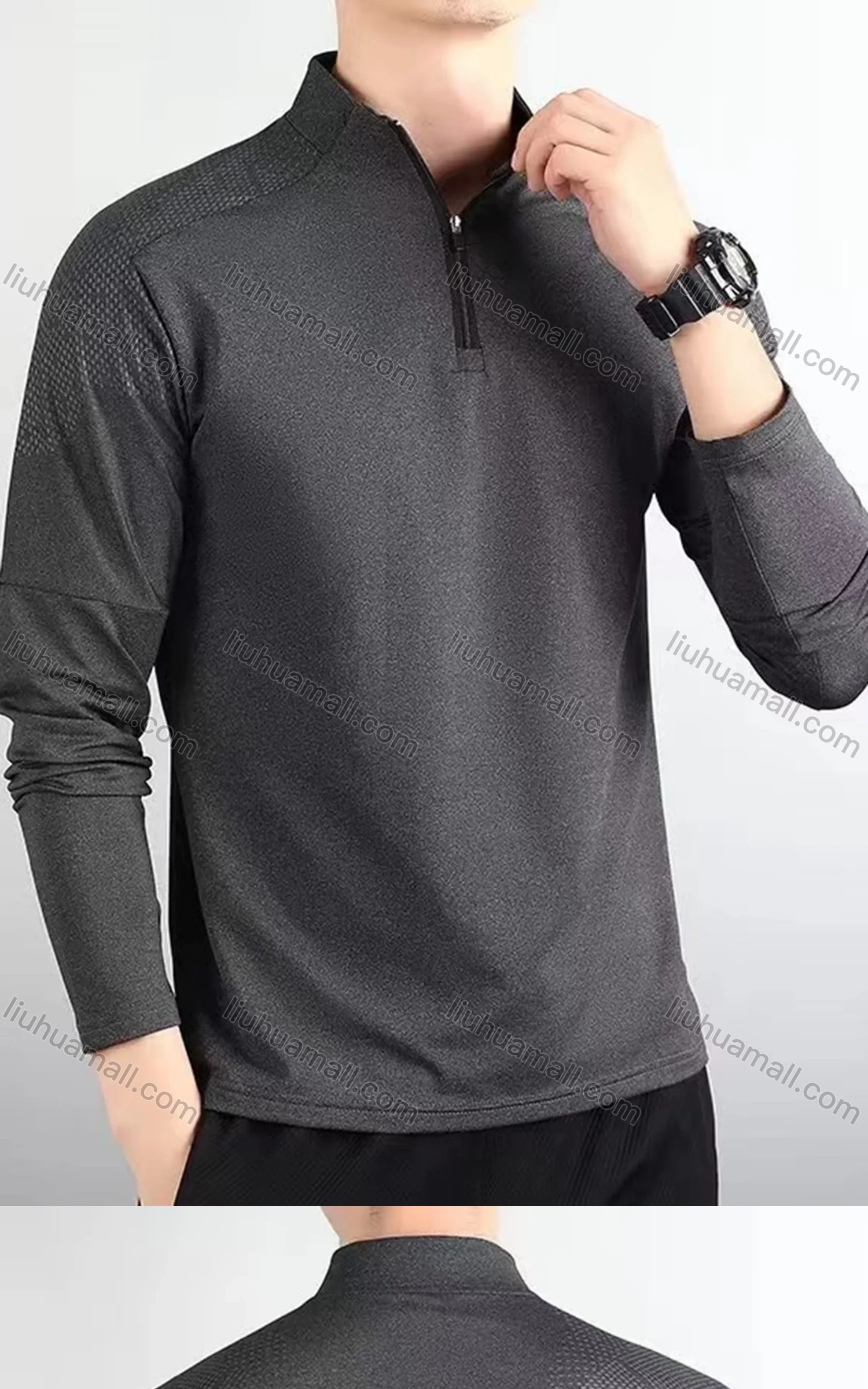 Wholesale Men's Casual Splicing Quick Dry Stand Collar Quarter Zip Long Sleeve Polo Shirt 558# - Liuhuamall