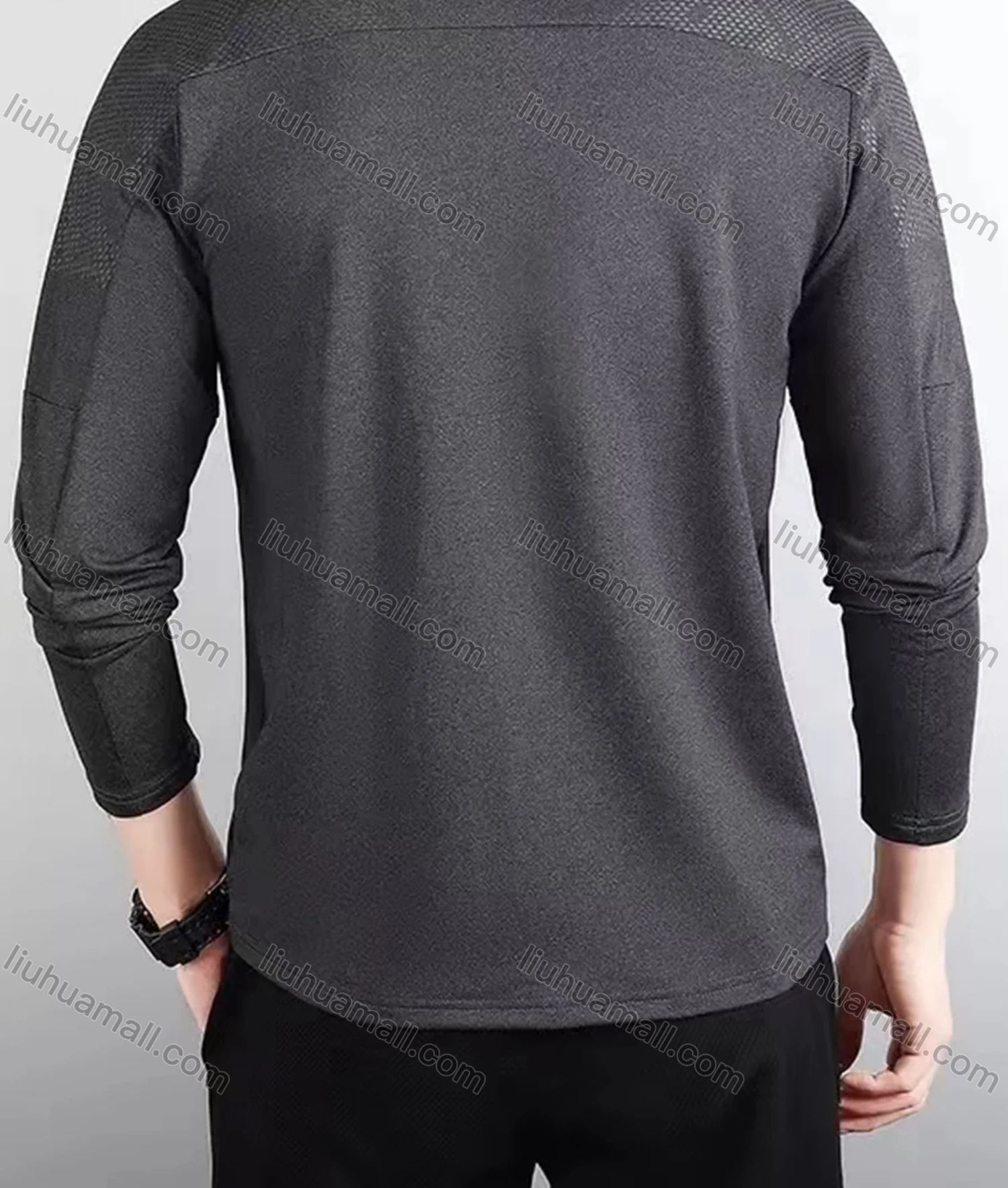Wholesale Men's Casual Splicing Quick Dry Stand Collar Quarter Zip Long Sleeve Polo Shirt 558# - Liuhuamall