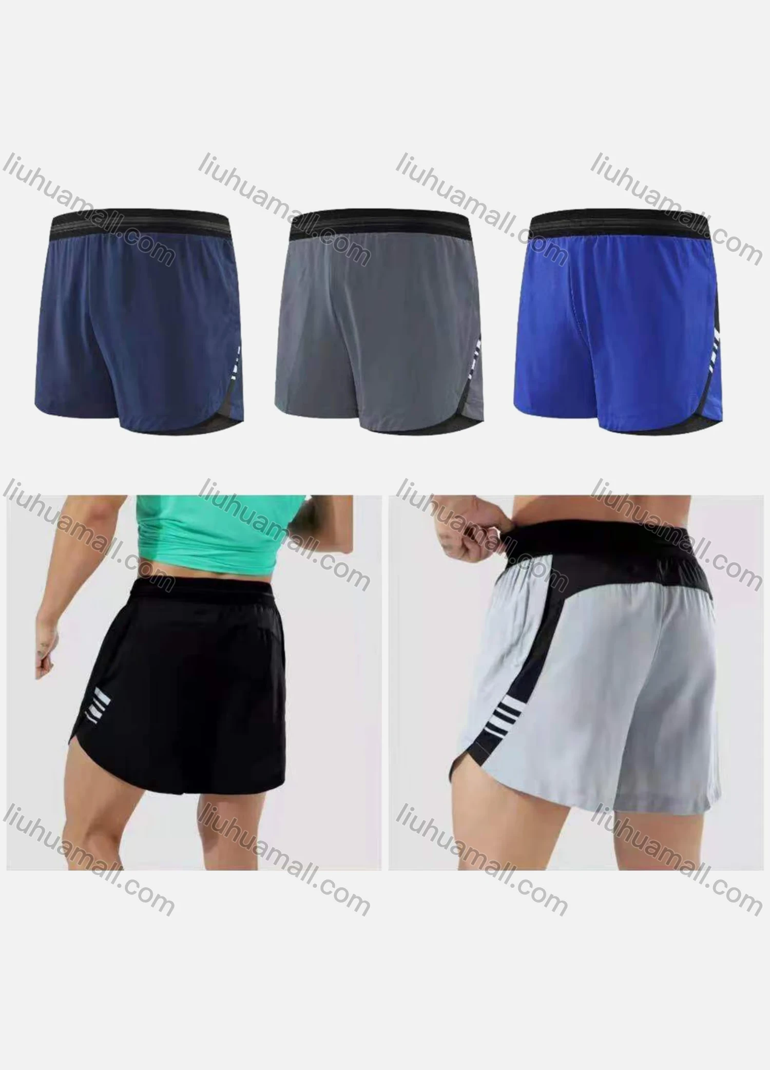 Wholesale Men's 2-in-1 Plain Quick Dry Breathable Mesh Sporty Elastic Waist Shorts - Liuhuamall