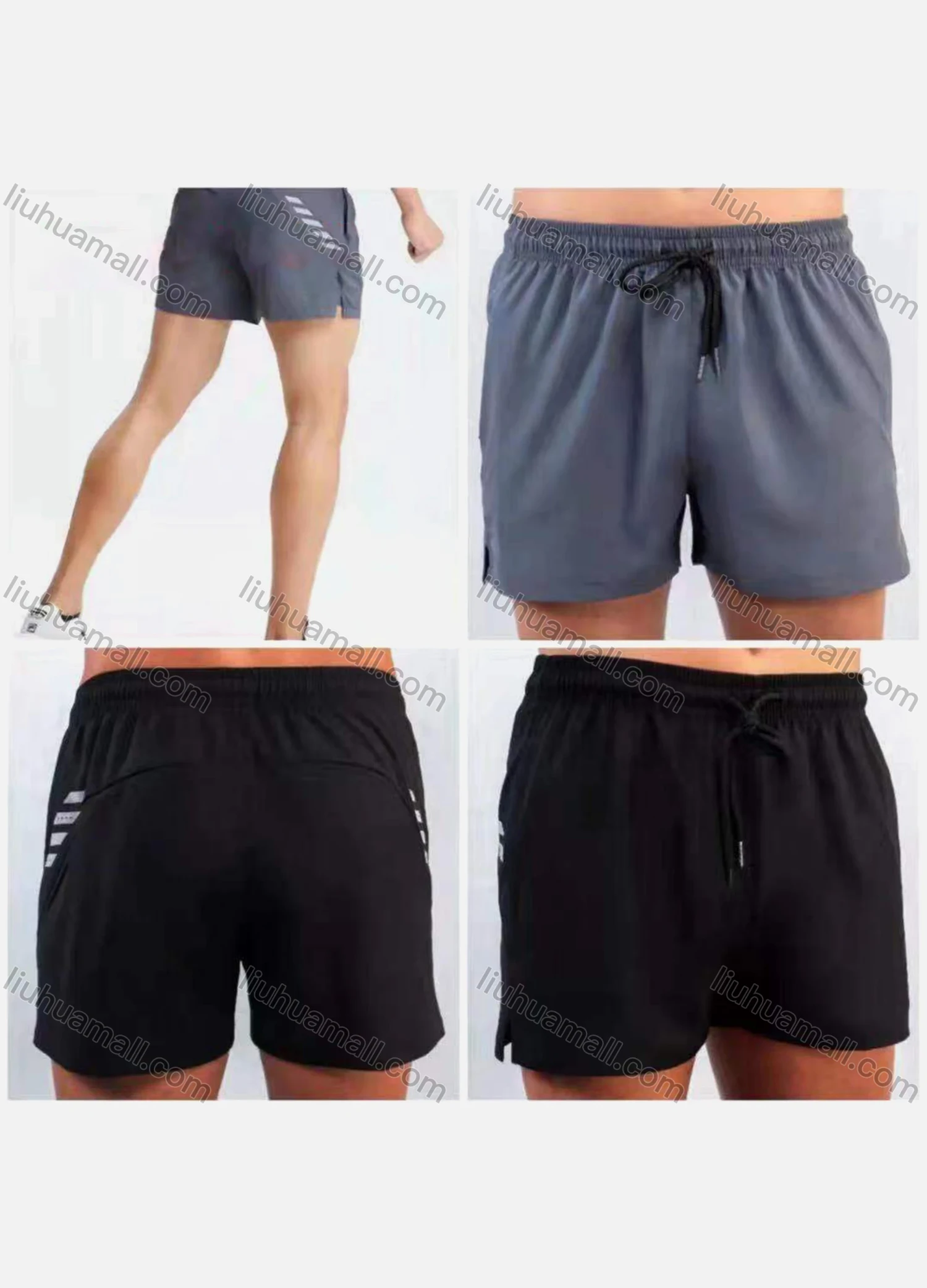 Wholesale Men's Plain Quick Dry Elastic Waist Drawstring Sporty Shorts - Liuhuamall