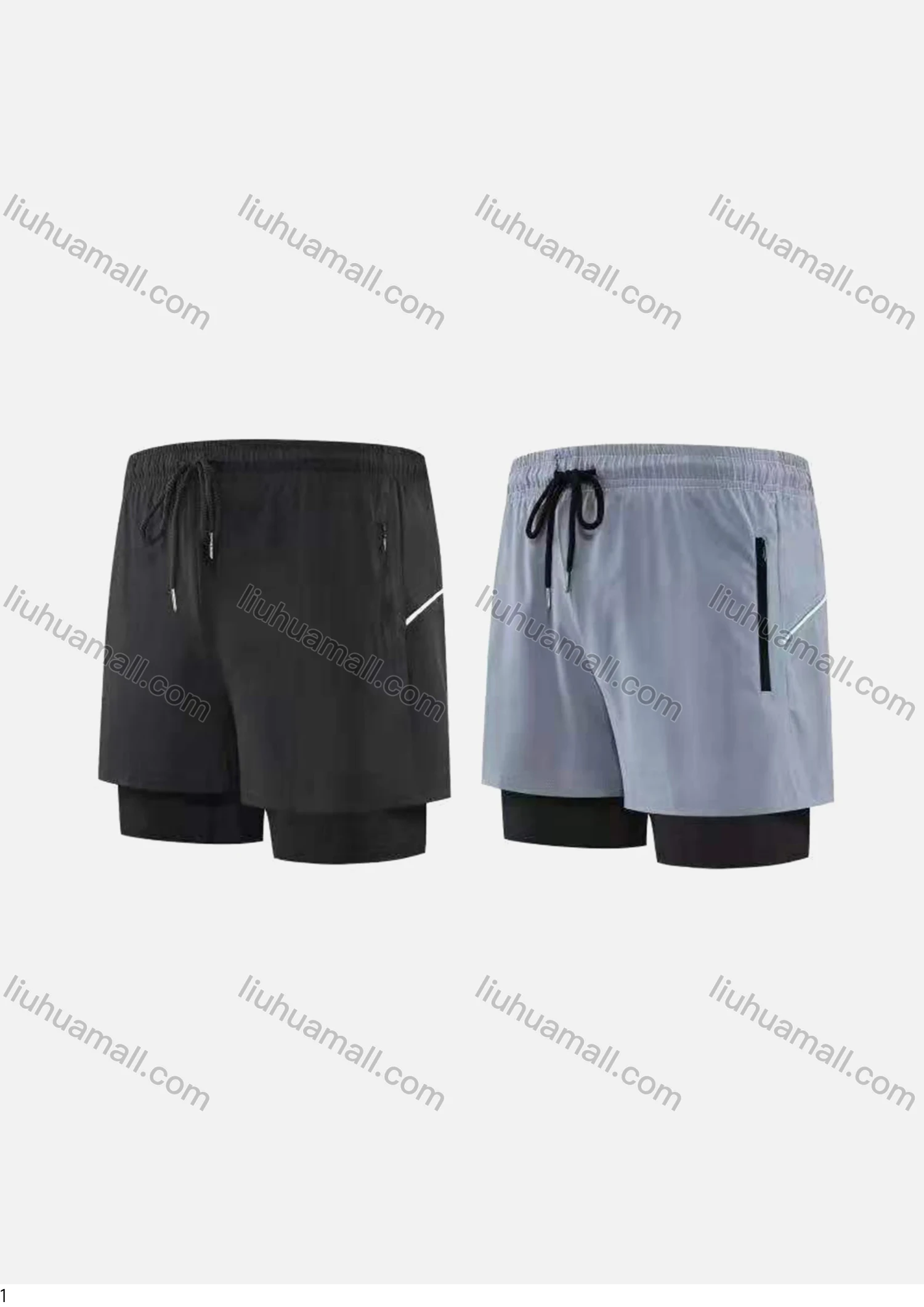 Wholesale Men's 2-in-1 Plain Quick Dry Elastic Waist Zipper Pockets Drawstring Sporty Shorts - Liuhuamall