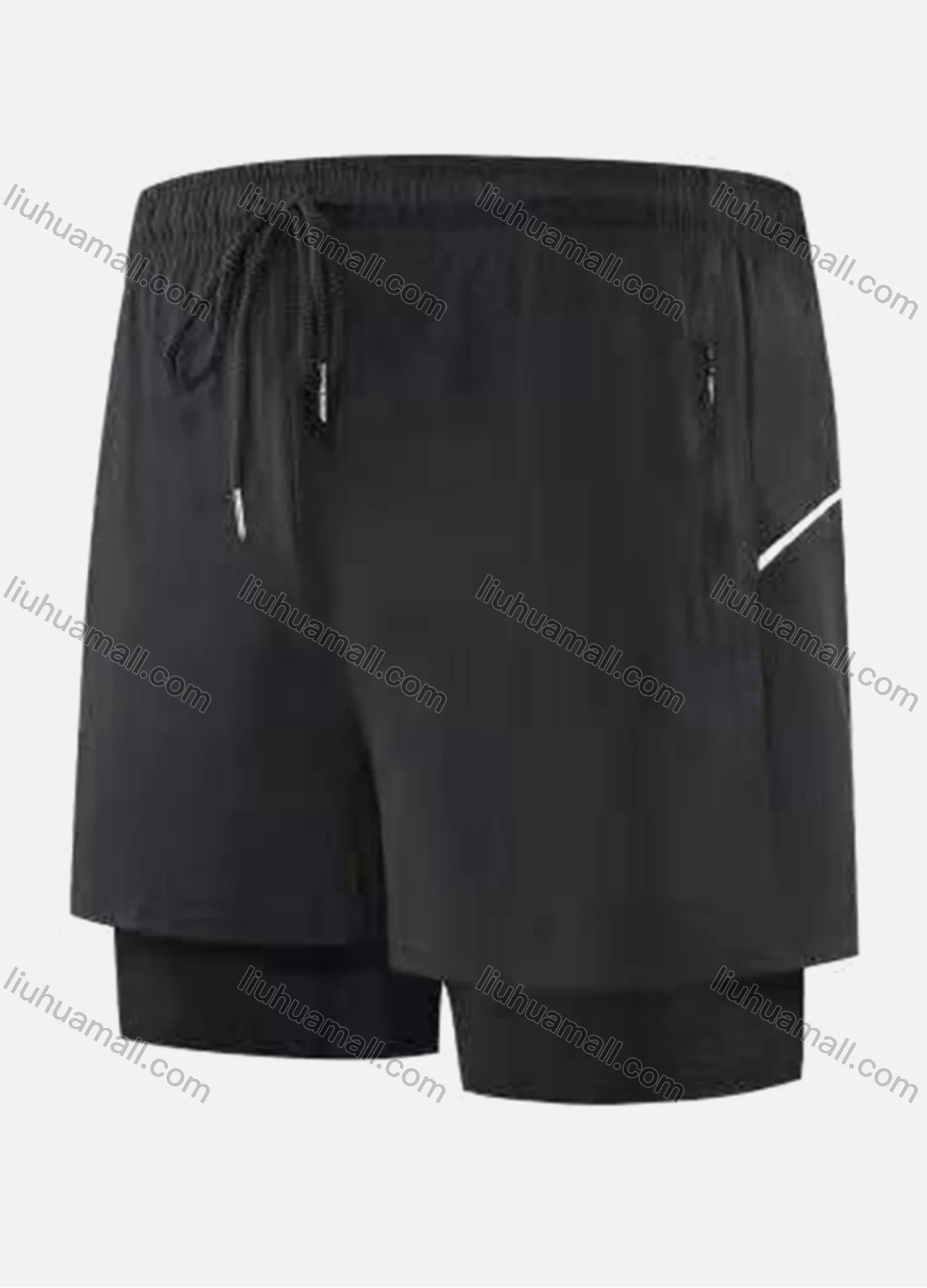 Wholesale Men's 2-in-1 Plain Quick Dry Elastic Waist Zipper Pockets Drawstring Sporty Shorts - Liuhuamall