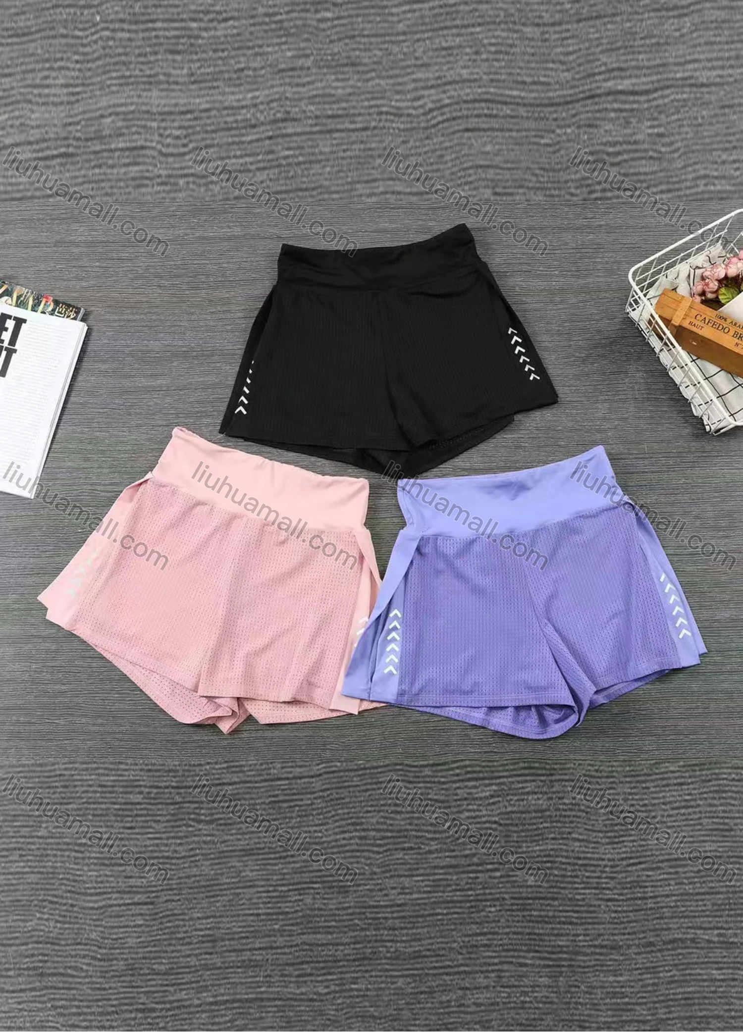 Wholesale Women's Plain Quick Dry Breathable High Waist Splicing Sporty Shorts - Liuhuamall