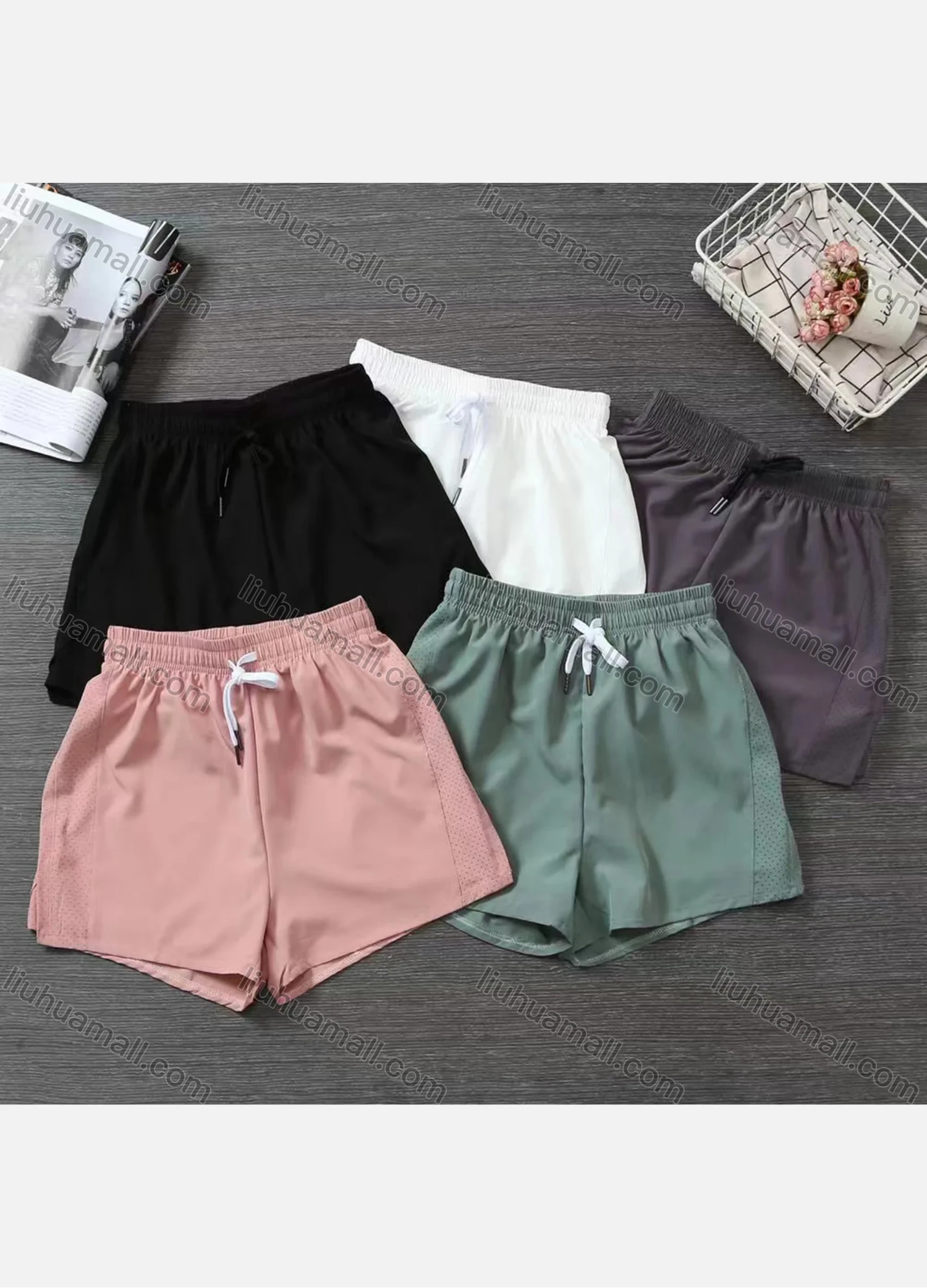 Wholesale Women's Plain Quick Dry Elastic Waist Drawstring Sporty Shorts - Liuhuamall