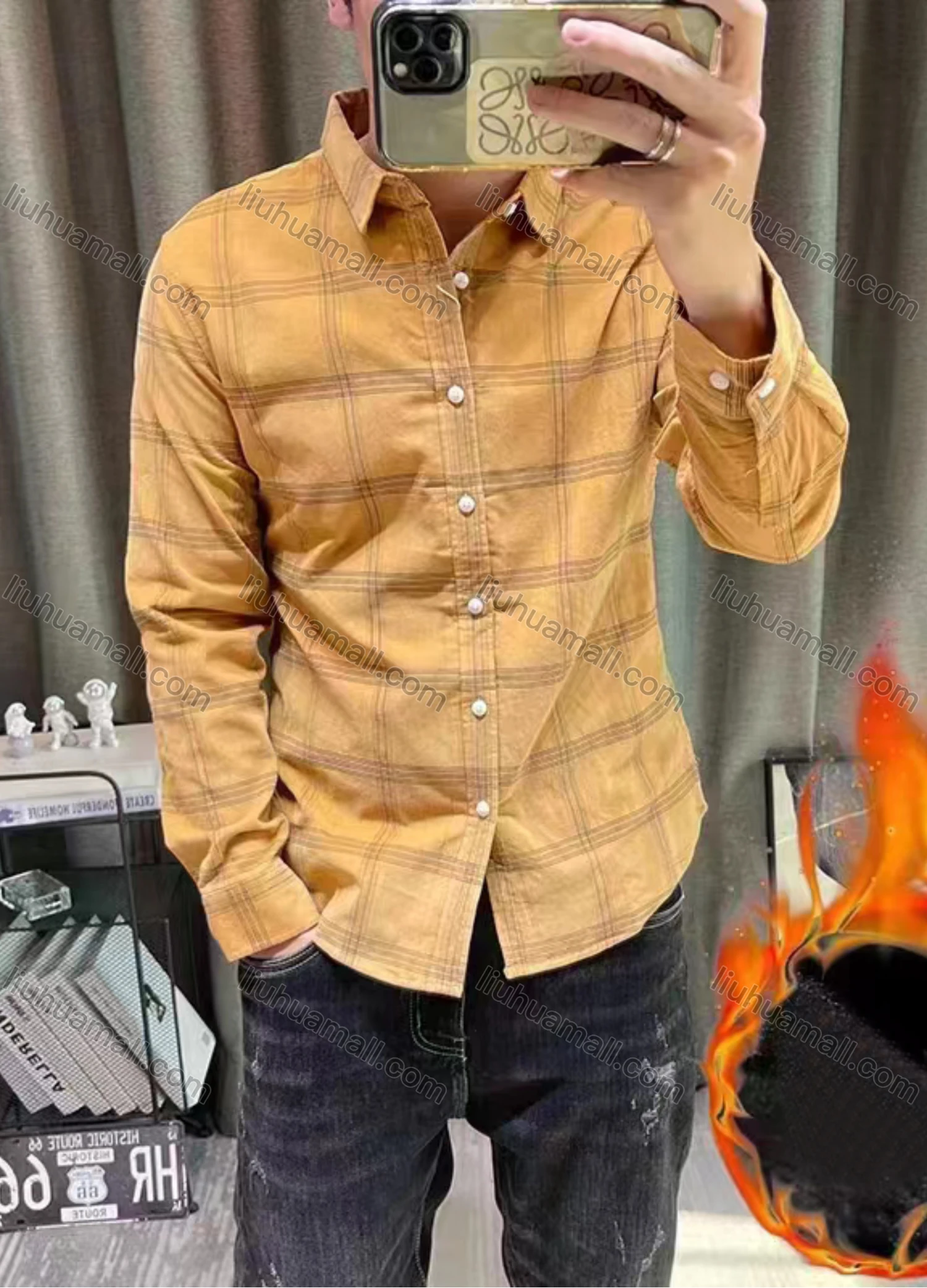 Wholesale Men's Casual Plaid Print Long Sleeve Shirt - Liuhuamall