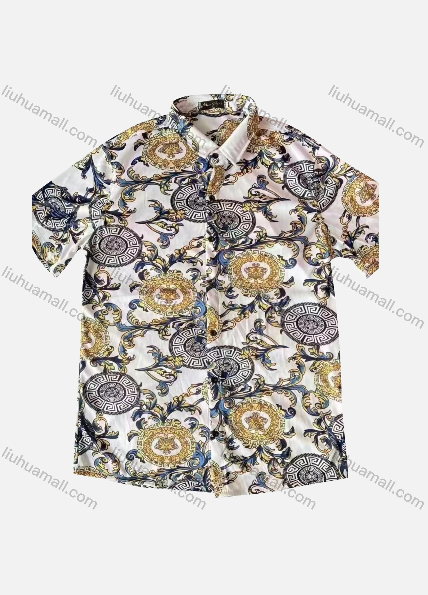 Wholesale Men's Vintage Casual Collared Short Sleeve Floral Folkloric Shirt - Liuhuamall
