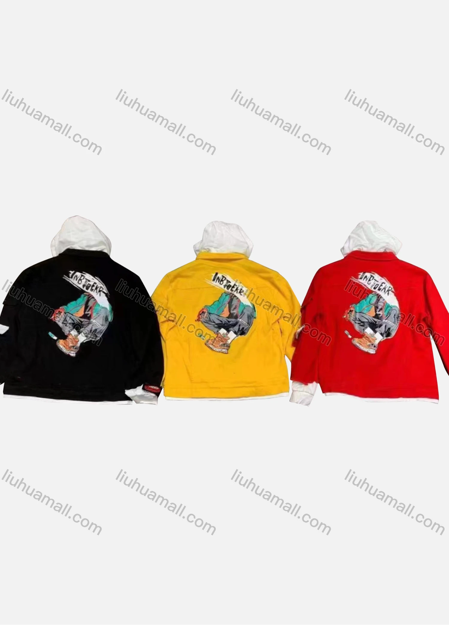 Wholesale Men's Casual Hooded Cartoon Print Flap Pockets Shirt Jacket & Sweatshirt Set - Liuhuamall