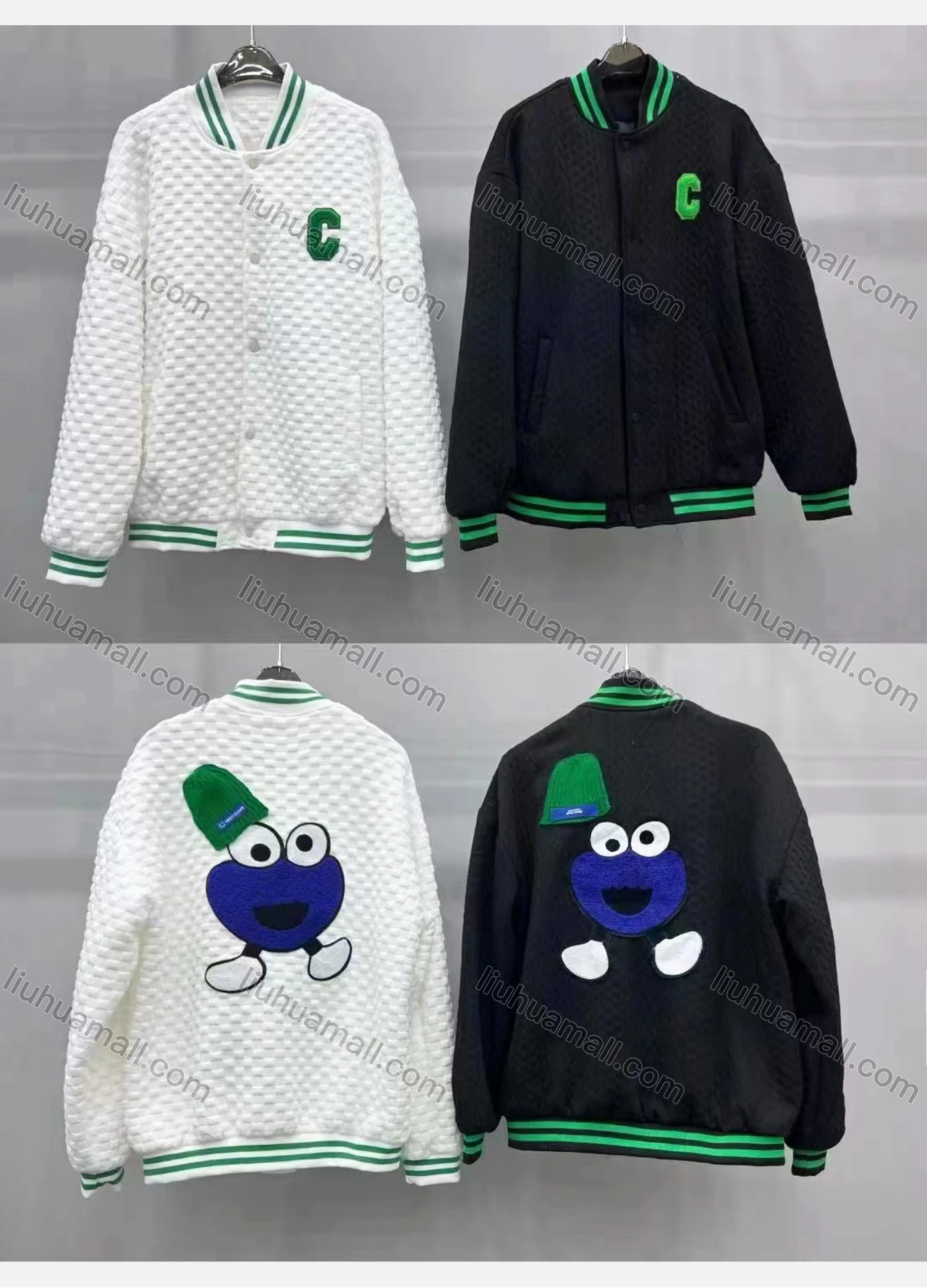 Wholesale Men's Casual Baseball Collar Flock Print Cartoon Button Down Baseball Jackets - Liuhuamall