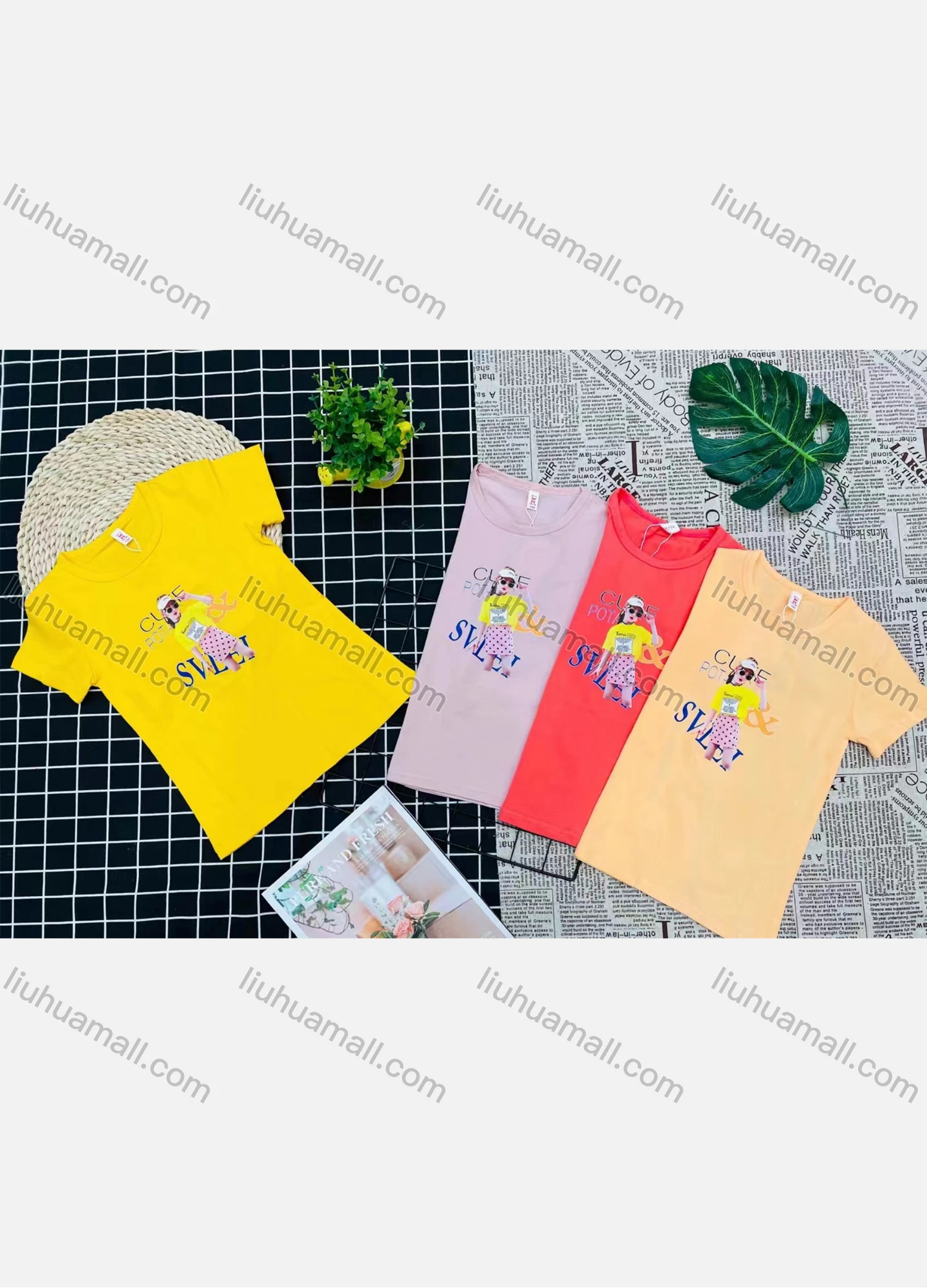 Wholesale Girls Casual Short Sleeve Crew Neck Graphic T-shirts 6611# - Liuhuamall