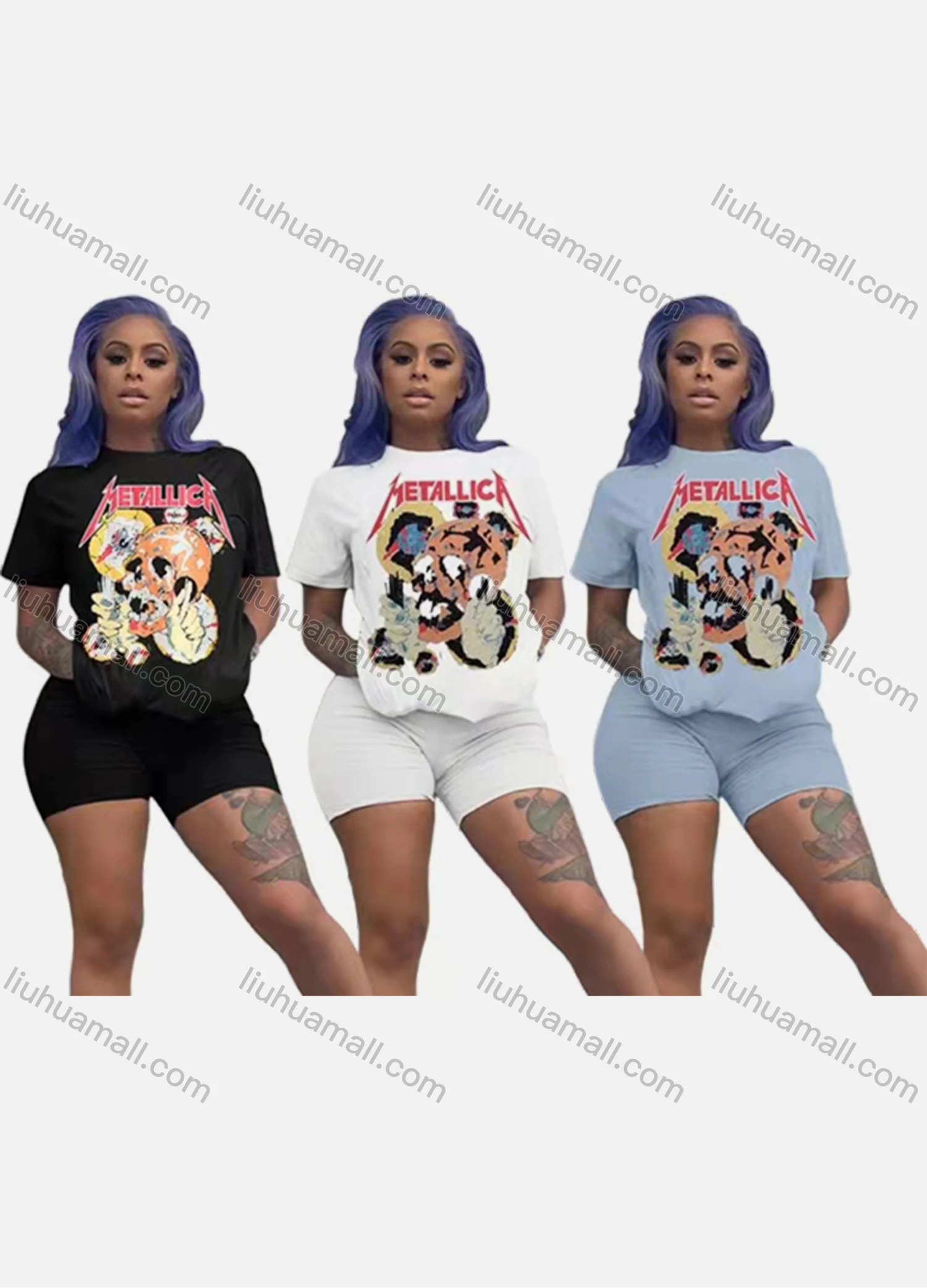 Wholesale Women's Casual Short Sleeve Graphic Kangaroo Pocket Top & Leggings Set - Liuhuamall