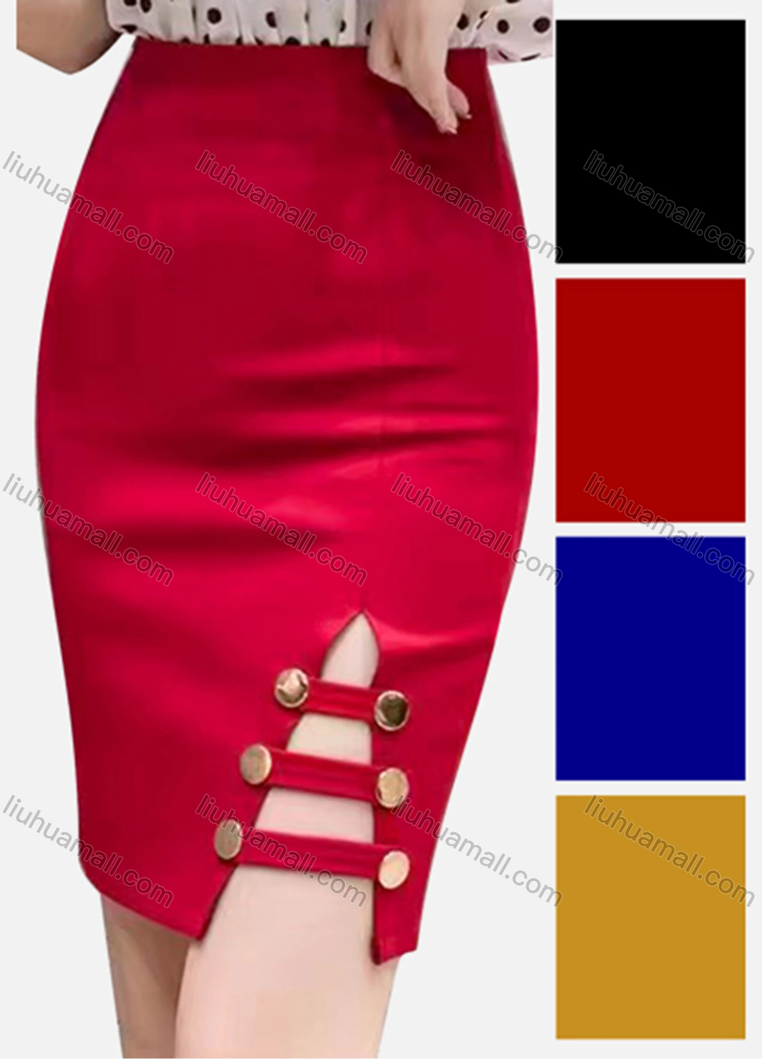 Wholesale Women's Casual Plain Elastic Waist Slit Side Pencil Skirt - Liuhuamall