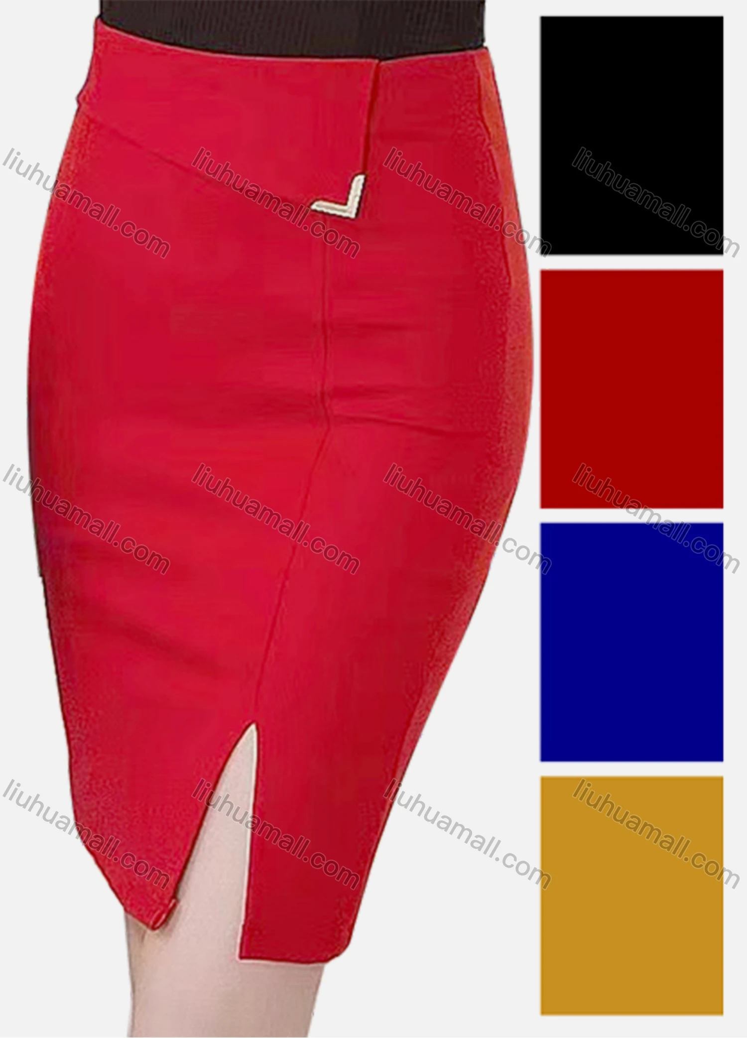 Wholesale Women's Casual Plain Elastic Waist Slit Side Pencil Skirt - Liuhuamall