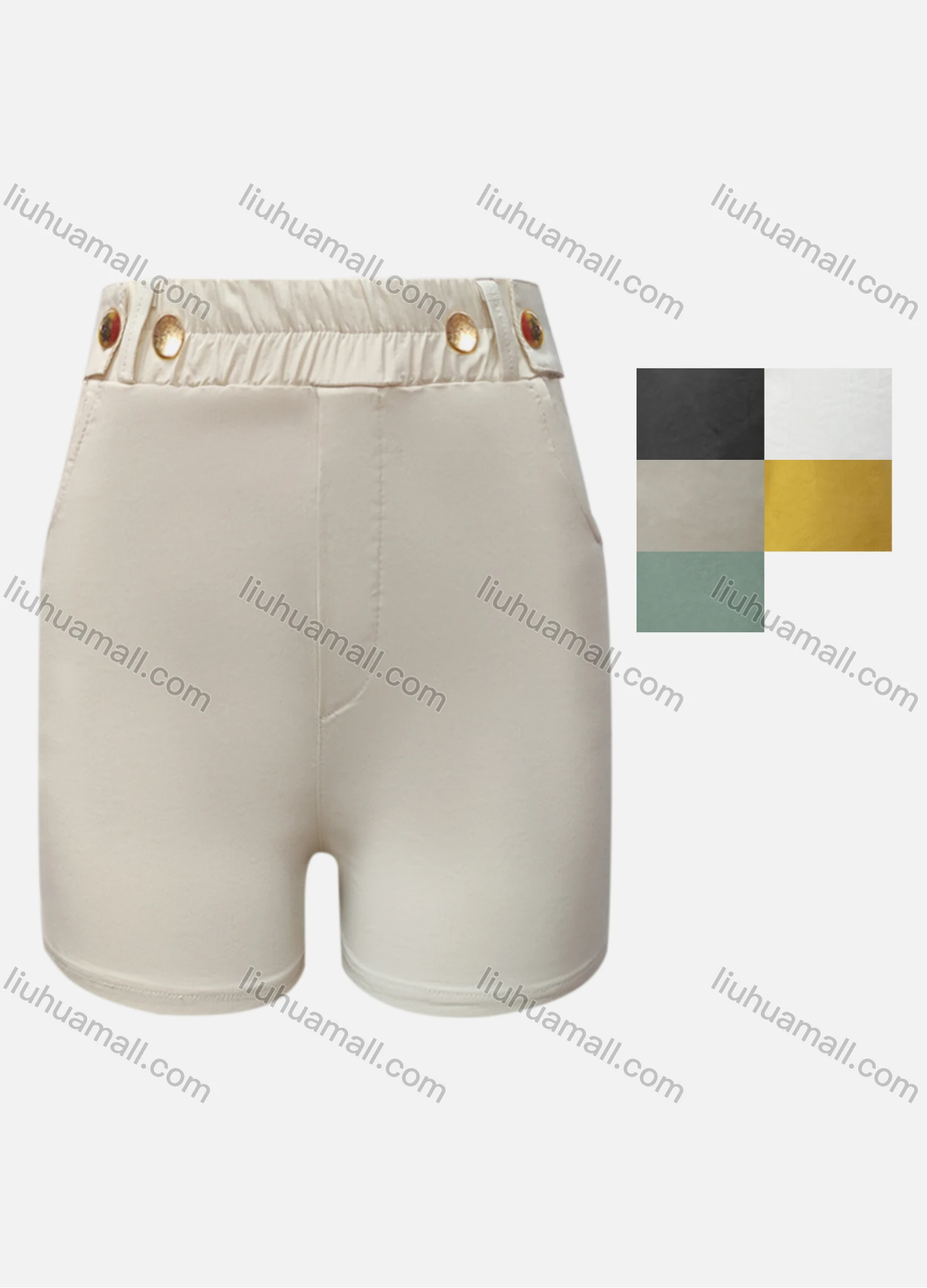 Wholesale Women's Casual Button Decro Elastic Waist Plain Shorts - Liuhuamall