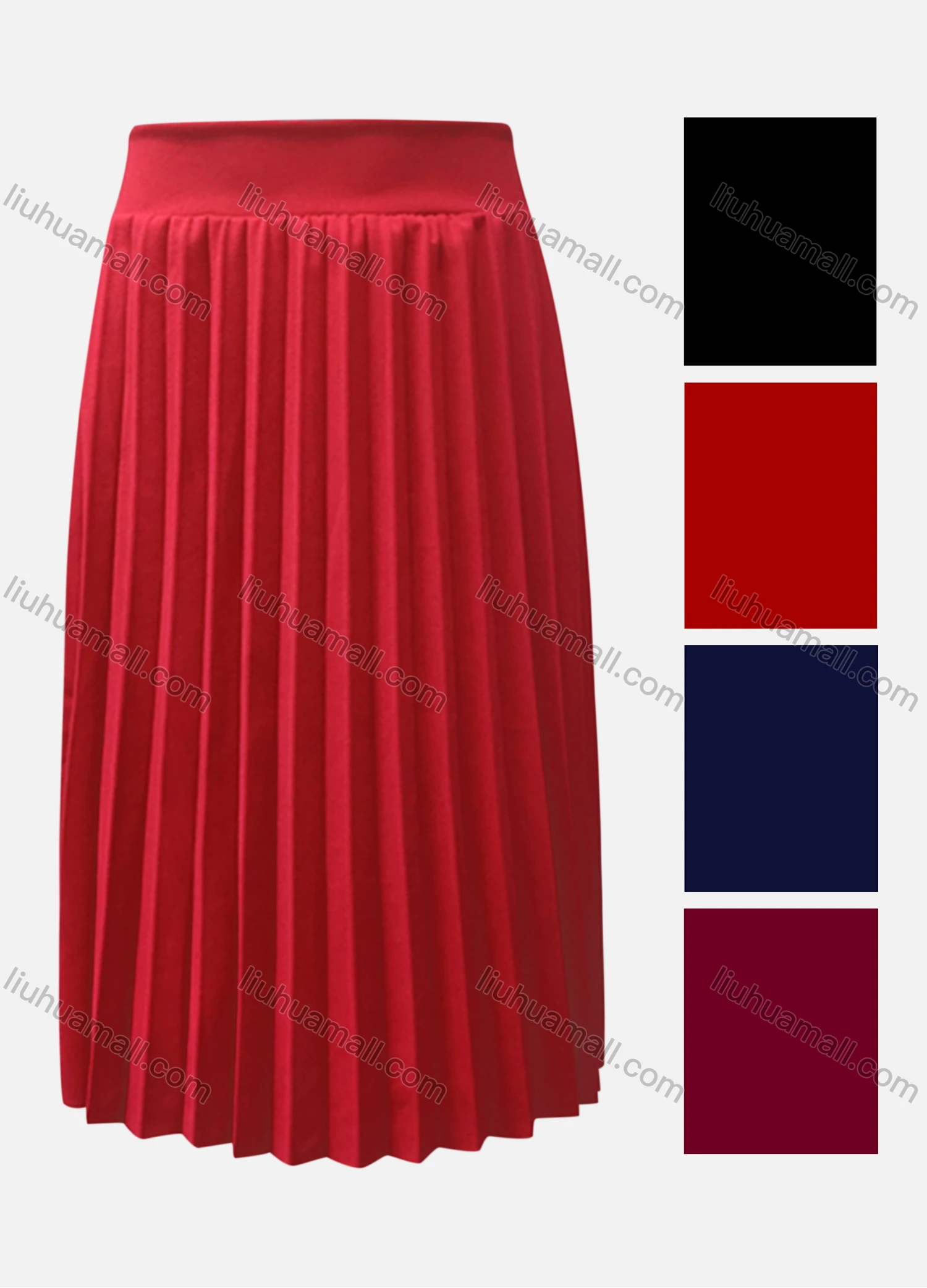 Wholesale Women's Casual Plain Elastic Waist Pleated A-Line Skirt - Liuhuamall