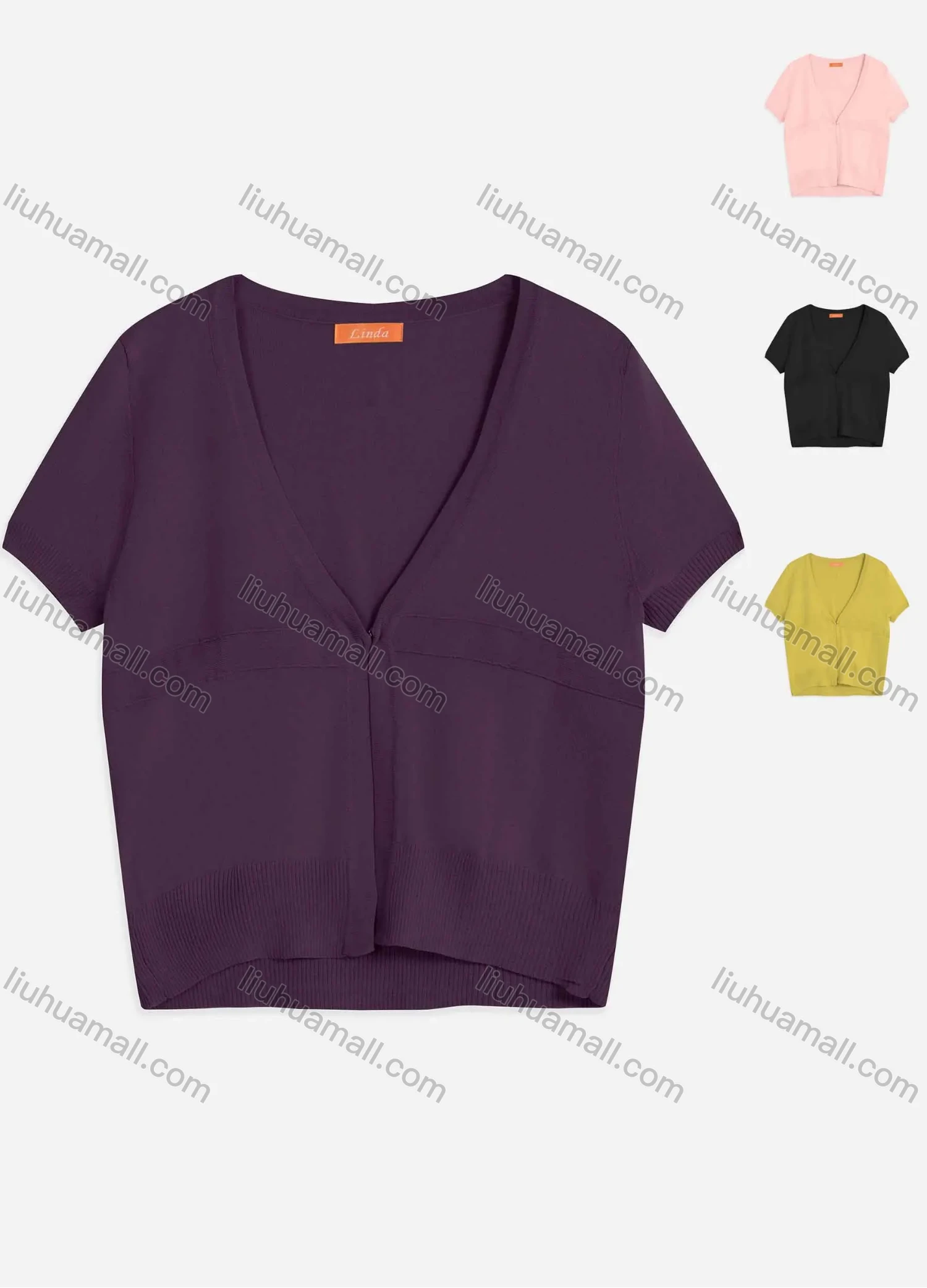 Wholesale Women's V Neck Short Sleeve Plain Button Cardigan 9263# - Liuhuamall