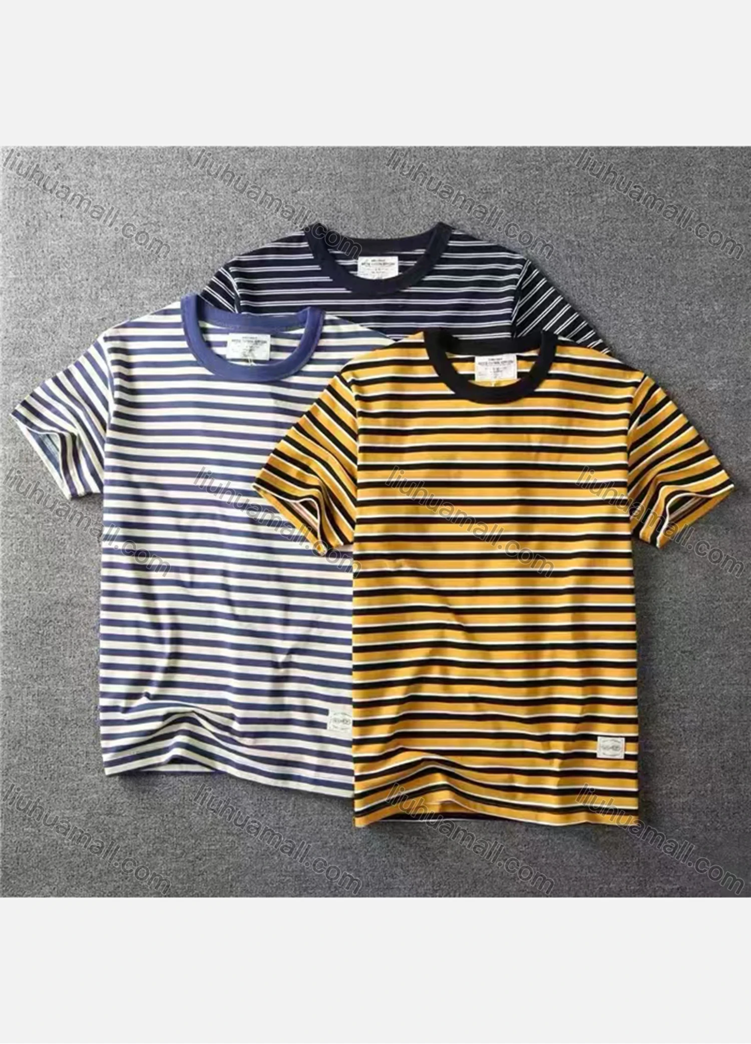 Wholesale Men's Casual 100% Cotton Striped Short Sleeve Round Neck Tee - Liuhuamall