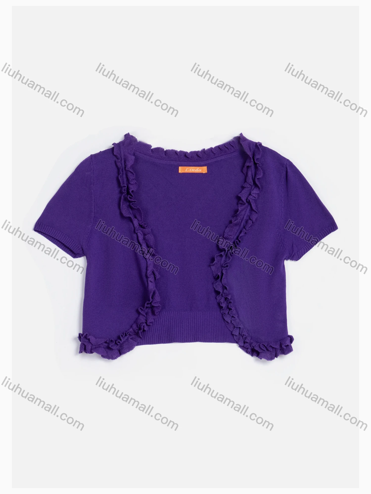 Wholesale Women's V Neck Short Sleeve Lettuce Trim Plain Crop Cardigan 9169# - Liuhuamall