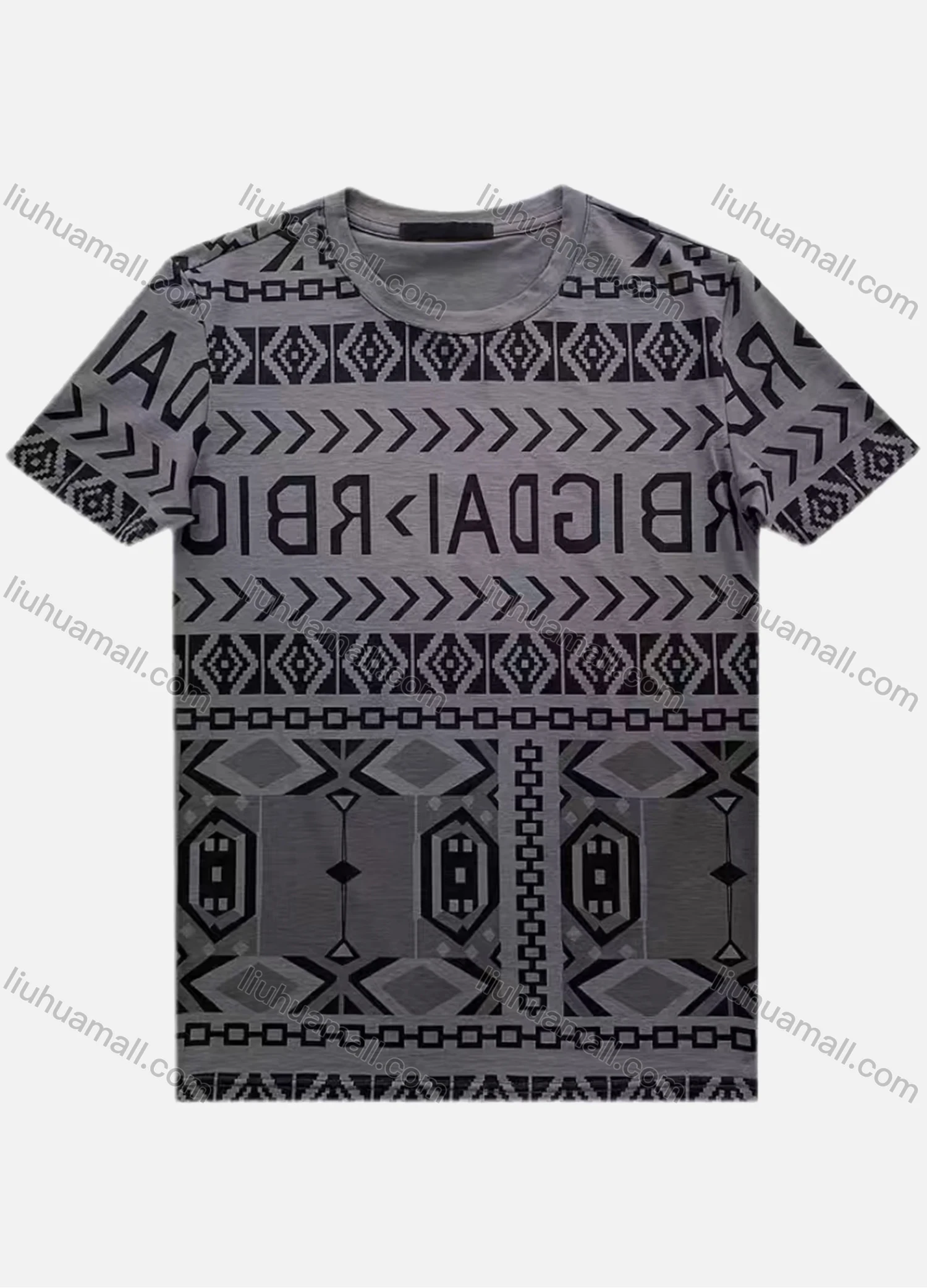 Wholesale Men's Casual Vintage Allover Print 100% Cotton Round Neck Short Sleeve - Liuhuamall