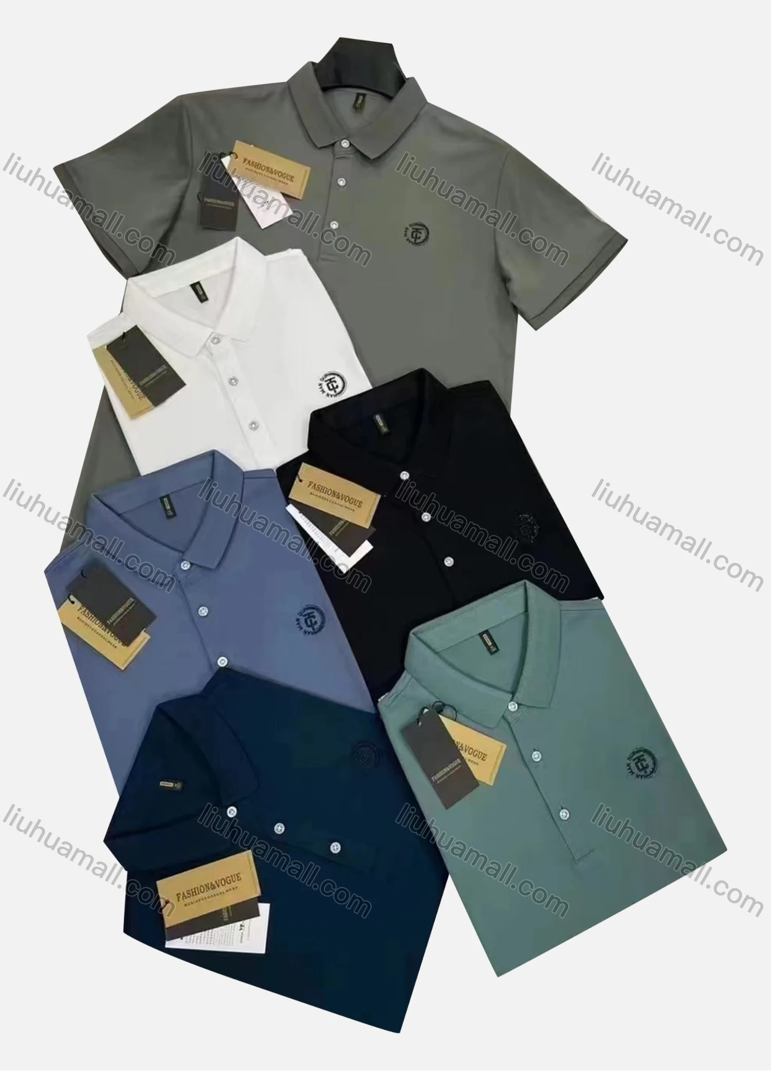 Wholesale Men's Casual 100% Cotton Plain Labelled Short Sleeve Polo Shirt 604# - Liuhuamall